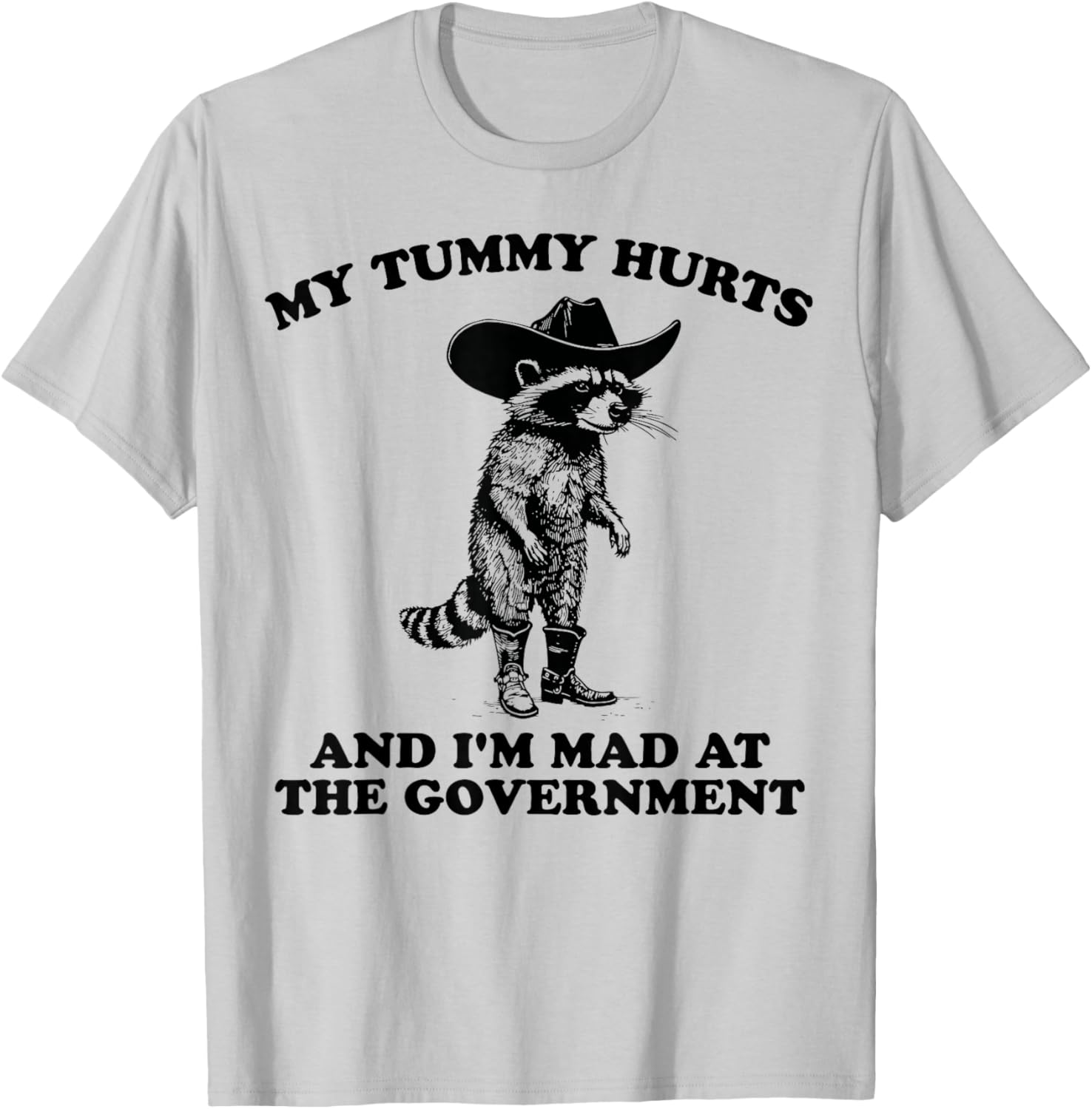 Funny Cowboy Raccoon T-Shirt for Kids Who Are Mad and Have Tummy Aches - 1