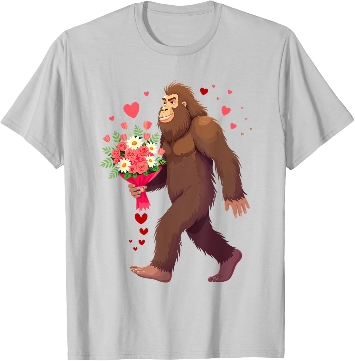 Bigfoot Heart Bouquet T-Shirt for Sasquatch Lovers on Valentine's Day - 21