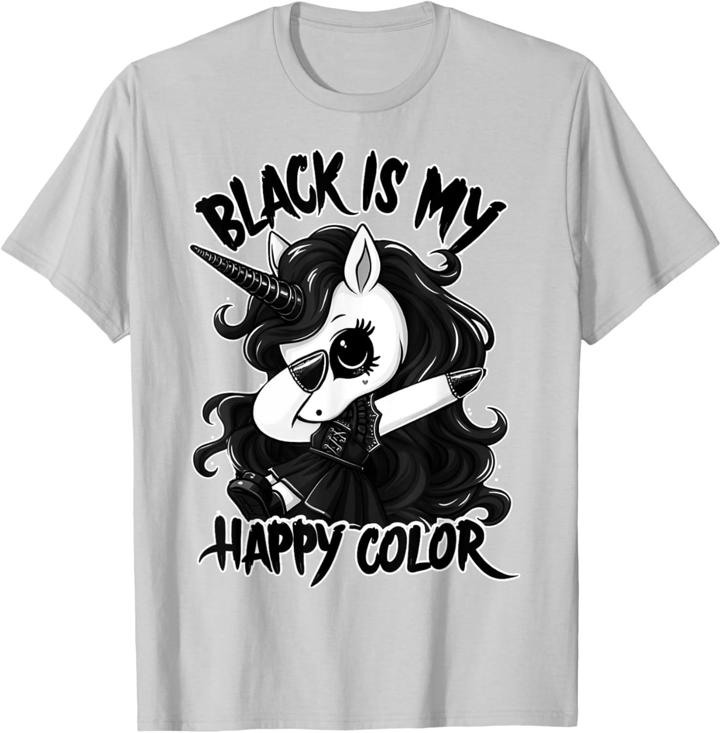 Gothic Unicorn Dabbing T-Shirt - Black is My Lucky Color Tee - 2