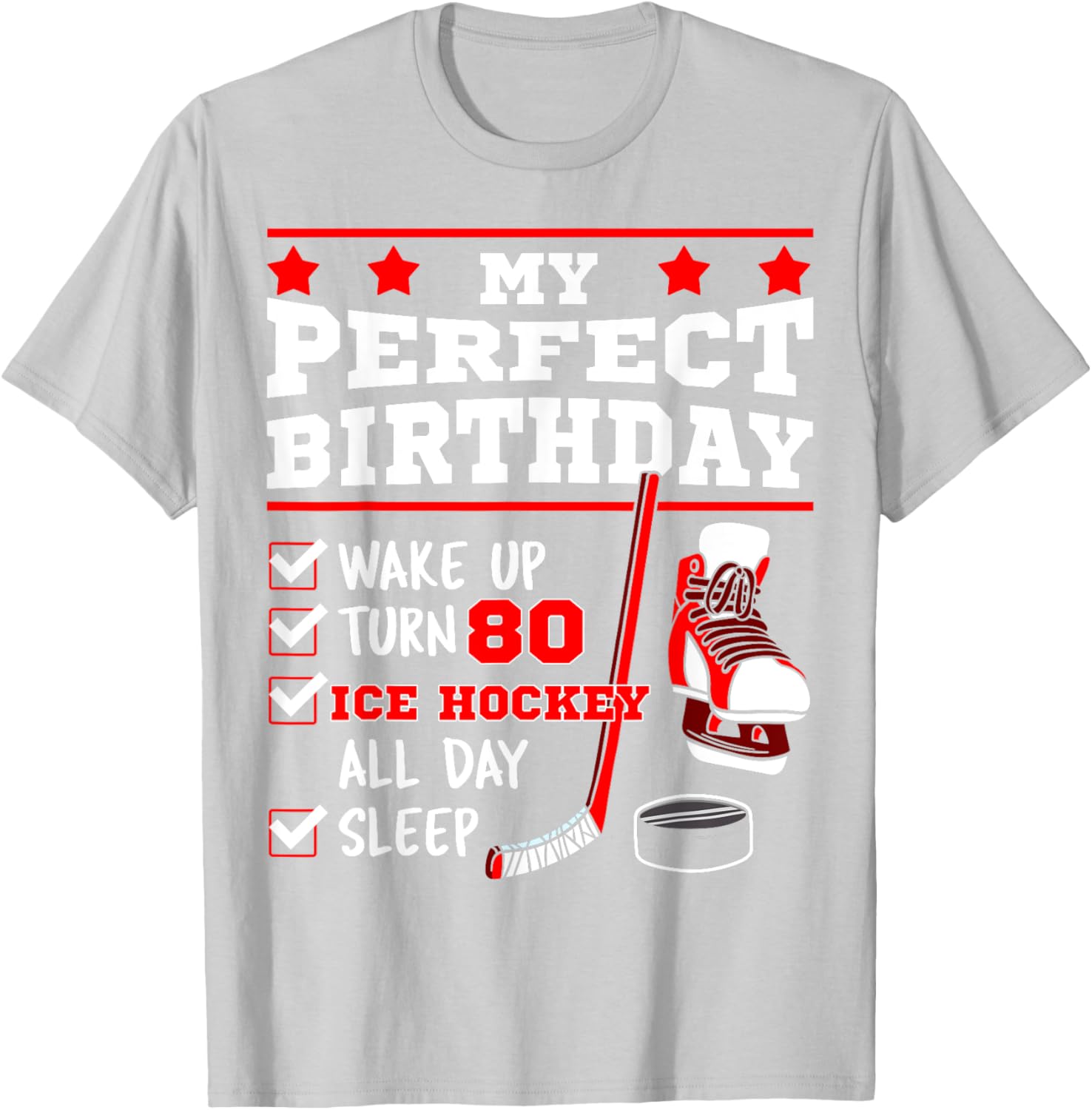 Ice Hockey 80th Birthday Party Puck T-Shirt for Sports Fans - 19