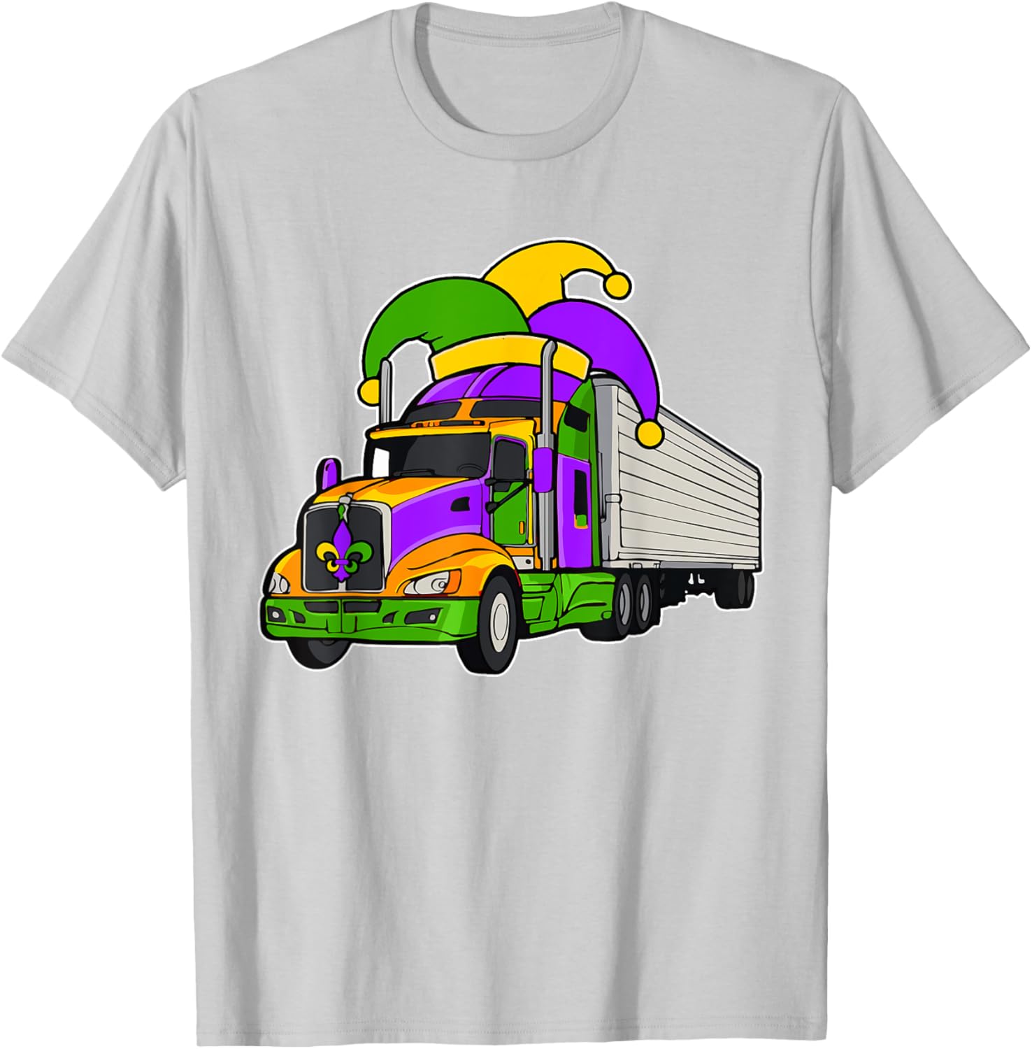 Colorful Mardi Gras Jester Hat Truck Team T-Shirt for Festive Parades - 5