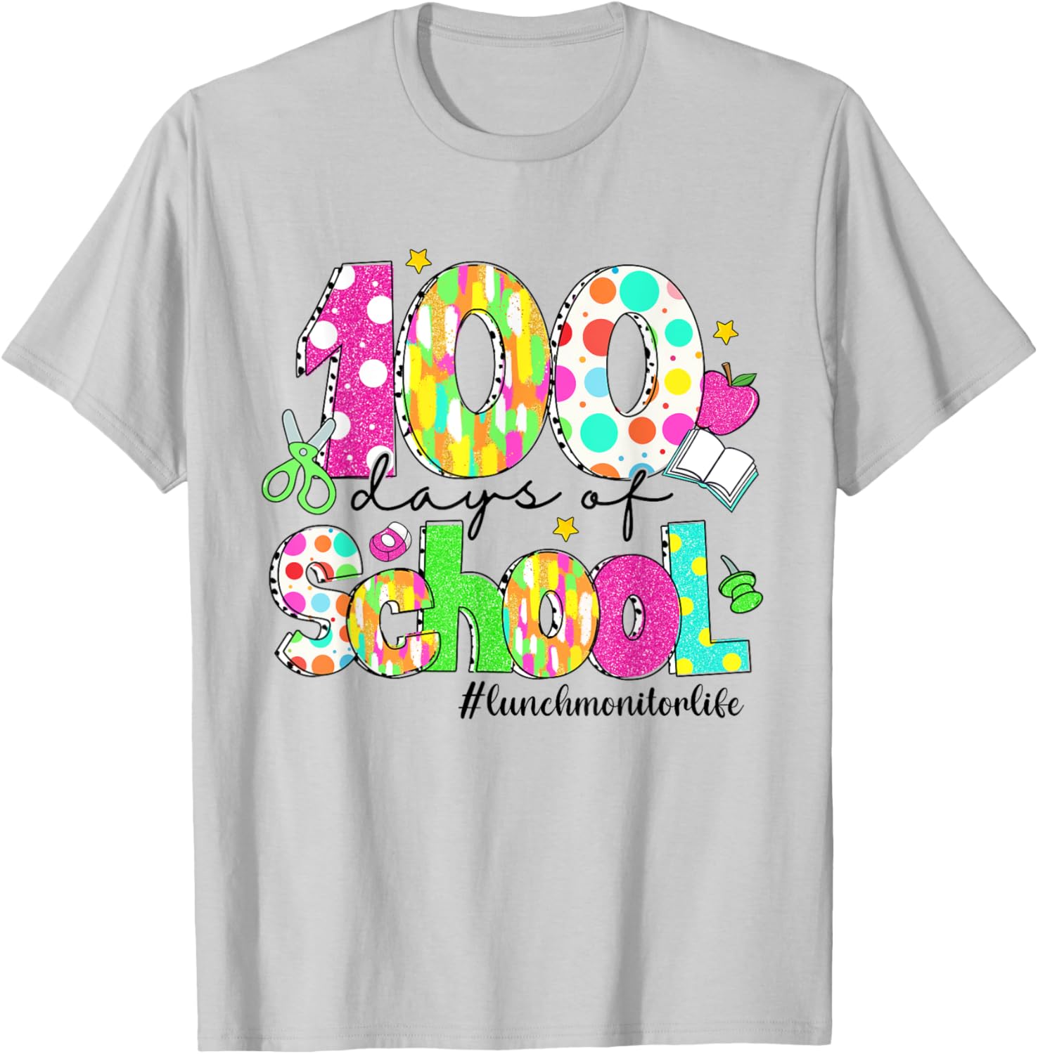 100 Days of School Brushstroke Lunch Monitor T-Shirt for Fun Learning - 8
