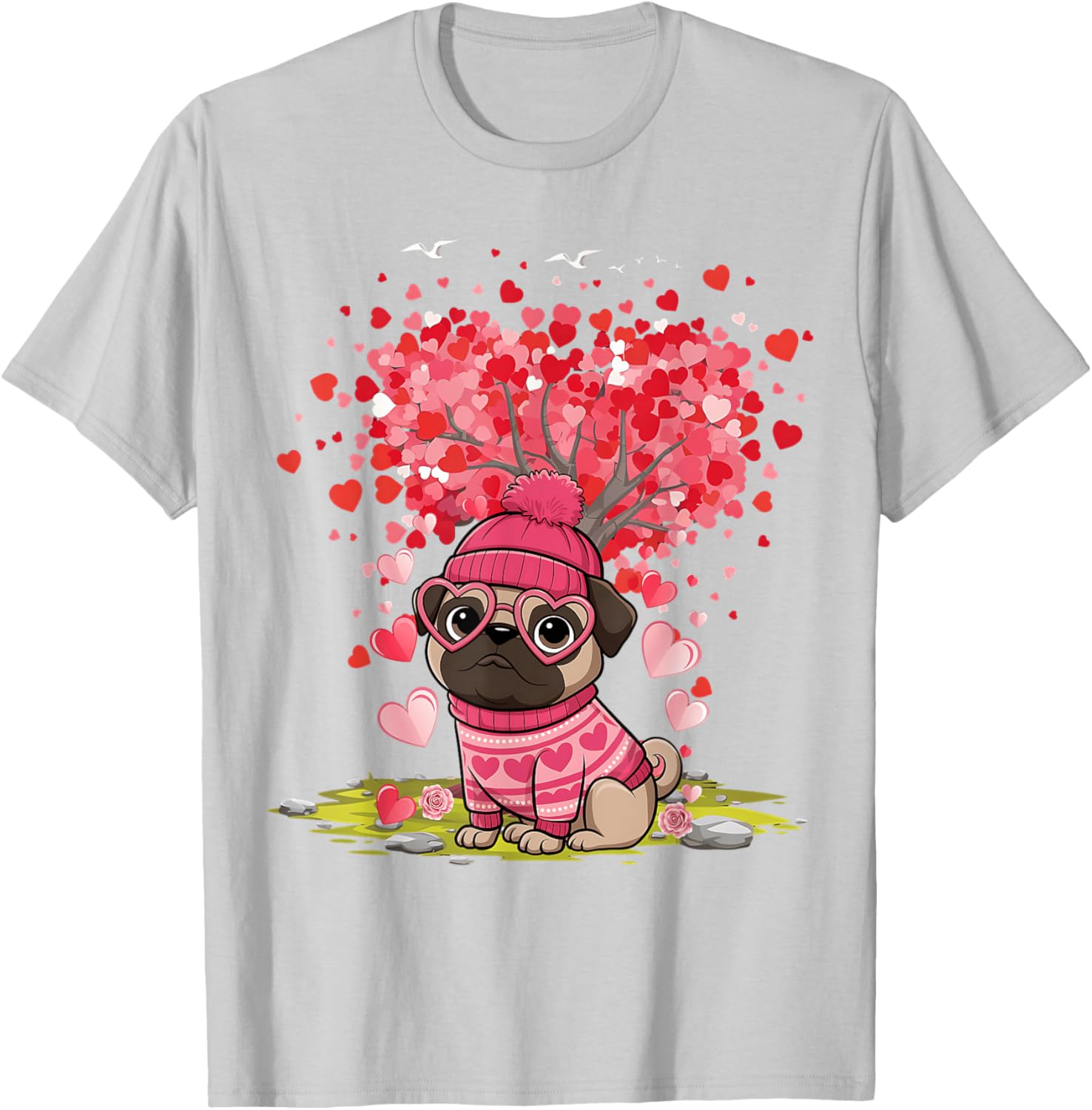 Pug Heart Tree Tee - Adorable Dog Lover Valentine's Day T-Shirt - 27