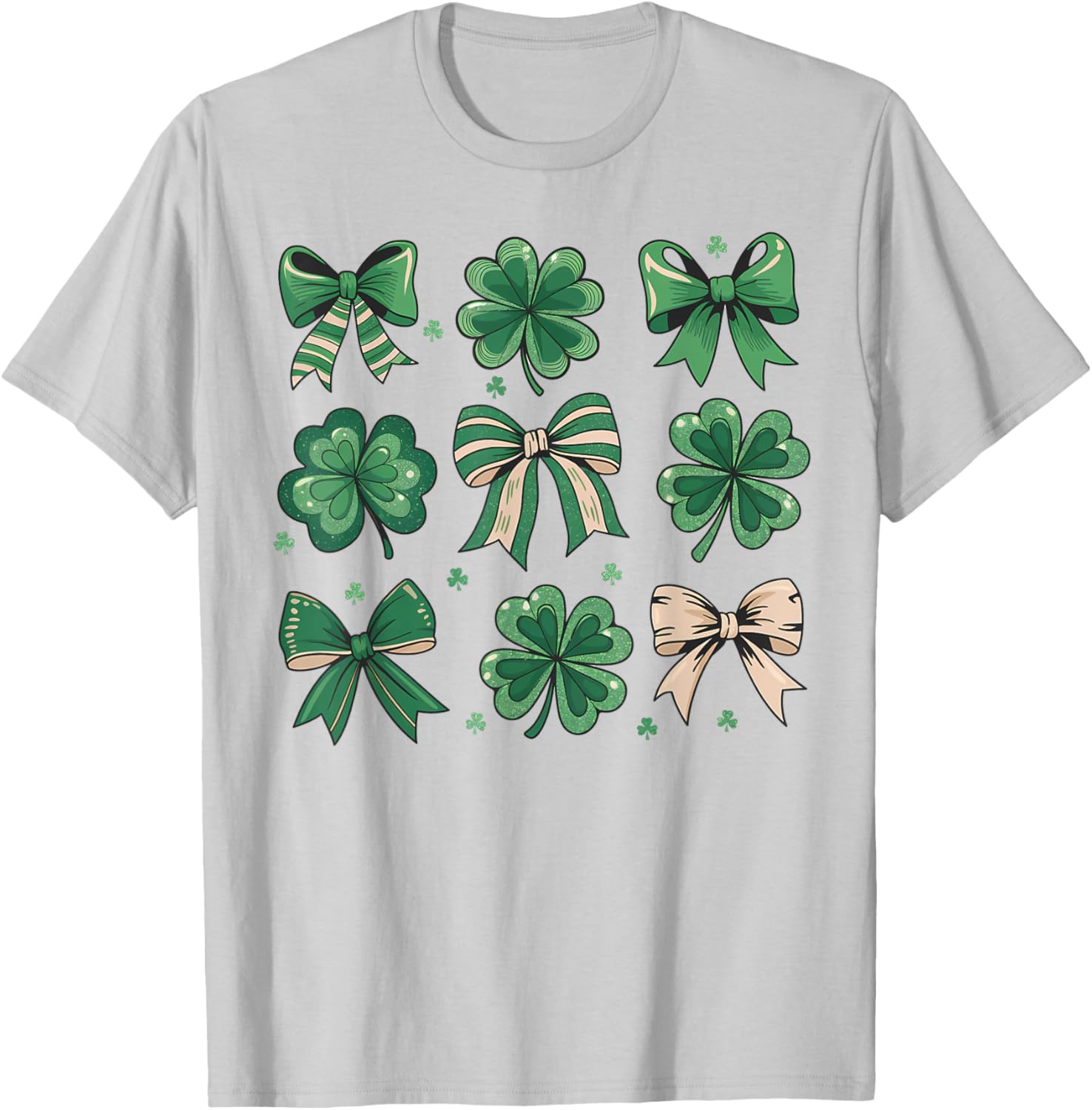 Cute Retro St Patricks Day Shamrock Bow T-Shirt for Festive Fun - 23