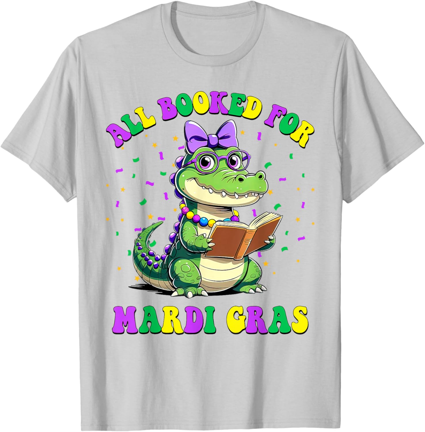 Mardi Gras Crocodile Teacher T-Shirt for Book Lovers and Readers - 11