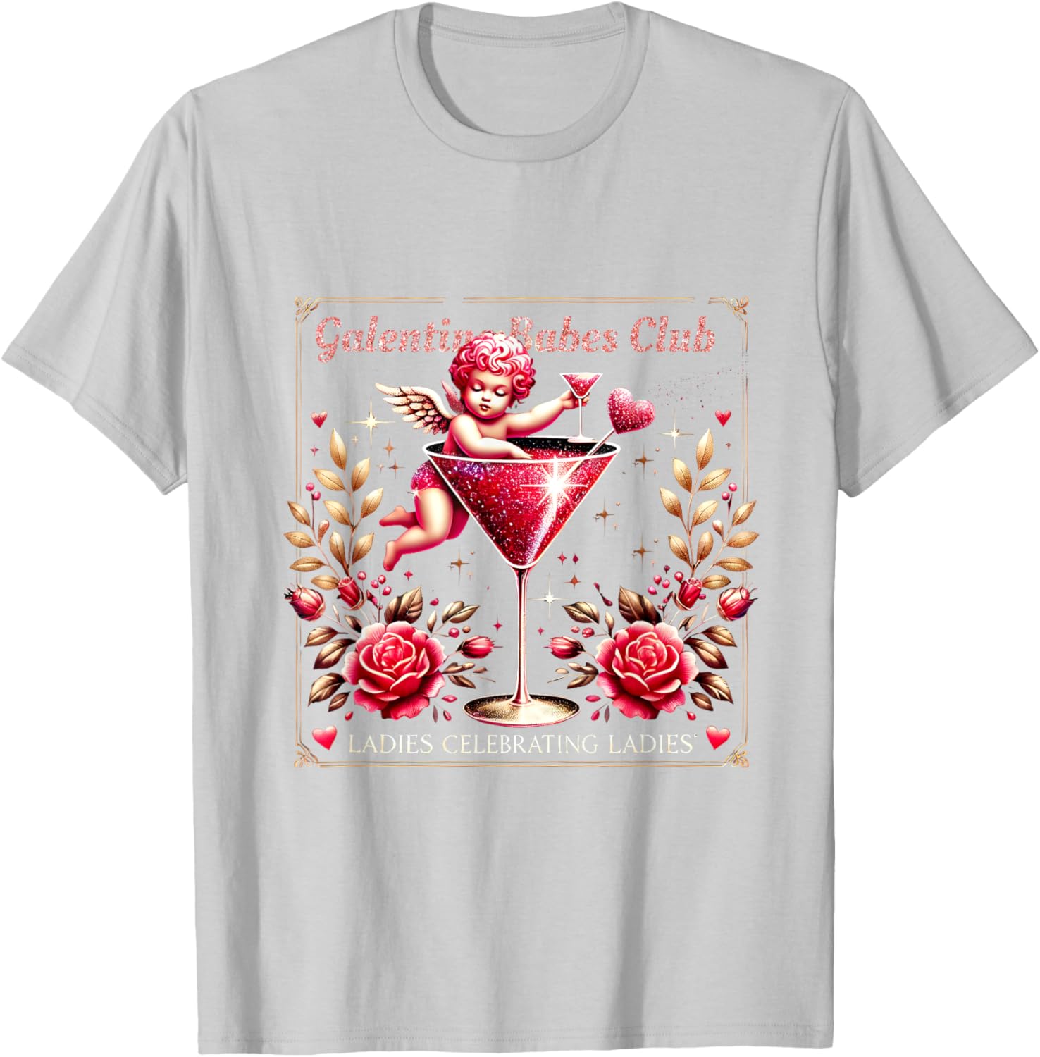 Retro Galentine Girls Club Celebration Martini Glass T-Shirt Design - 18