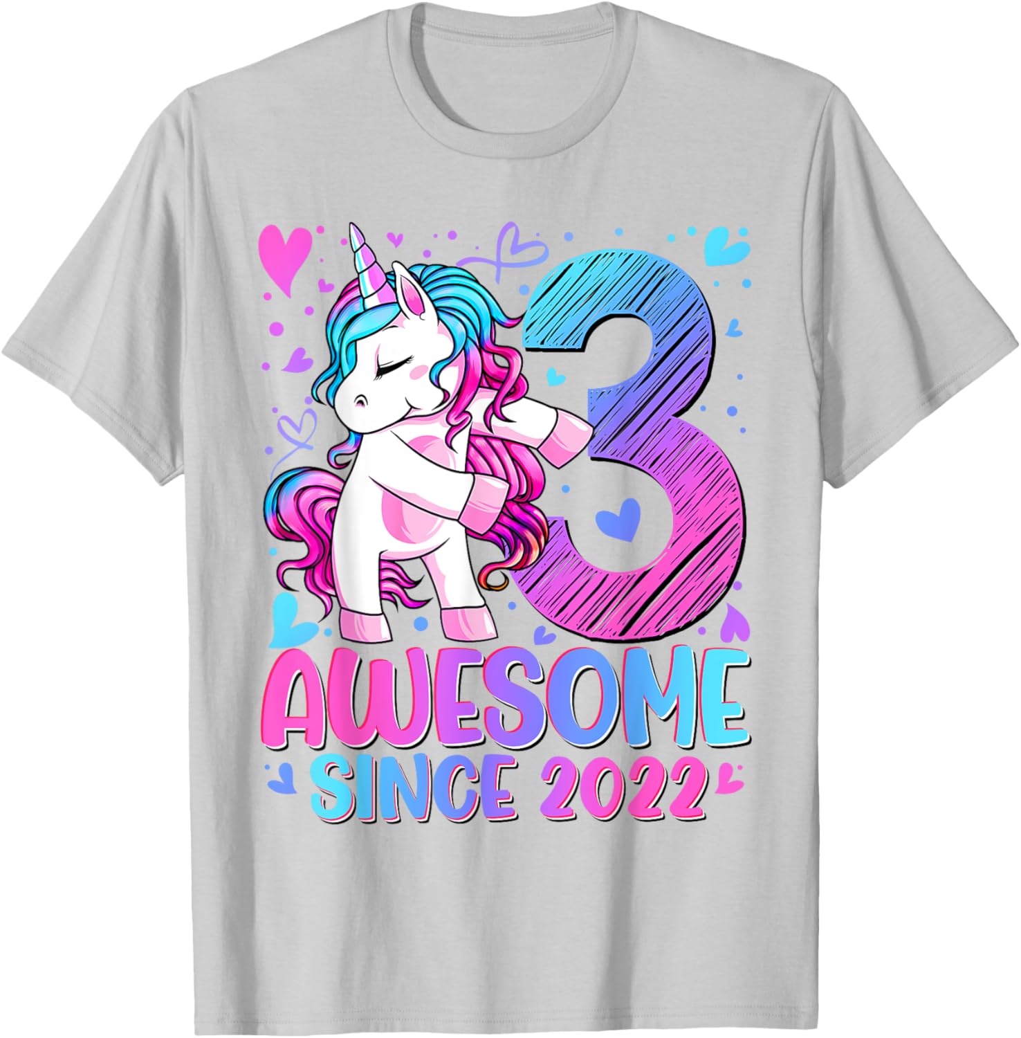 Cute Unicorn T-Shirt for 3 Year Old Girls Birthday Party Gifts - 3