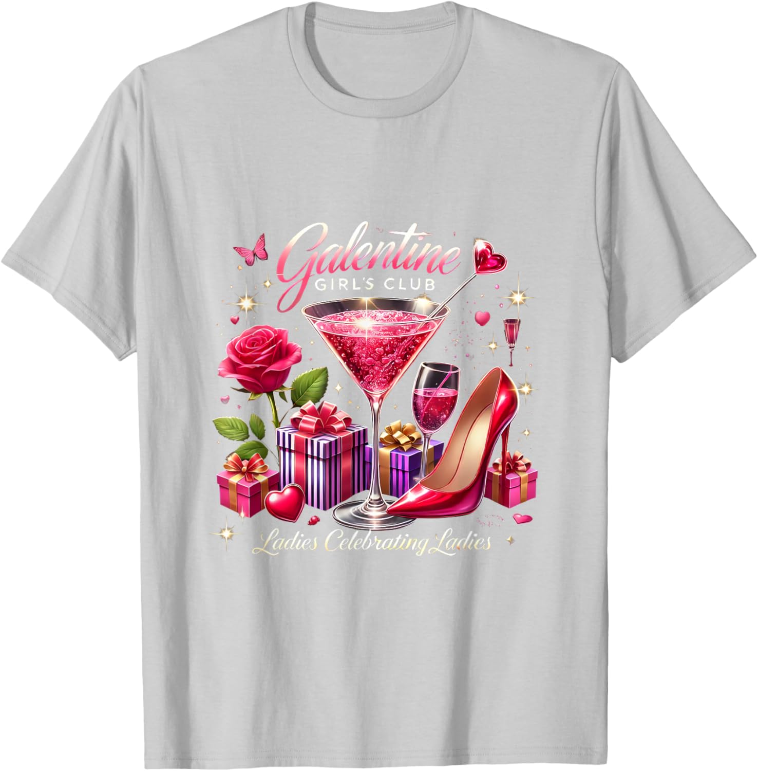 Galentine's Celebration Martini Glass T-Shirt for Fun Girls Night Out - 3