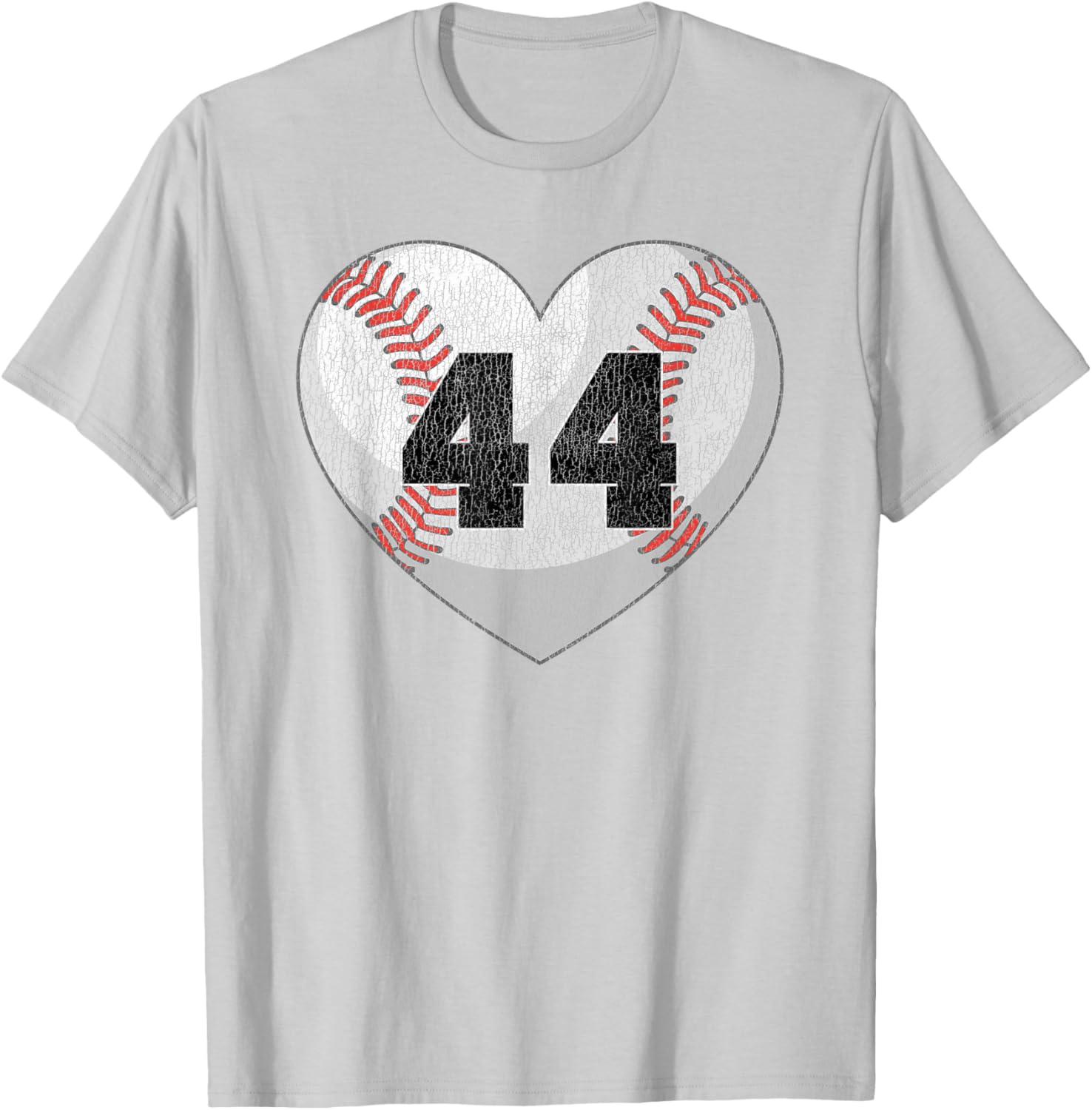 Cute Baseball Number 44 Distressed Heart T-Shirt for Baseball Moms - 1