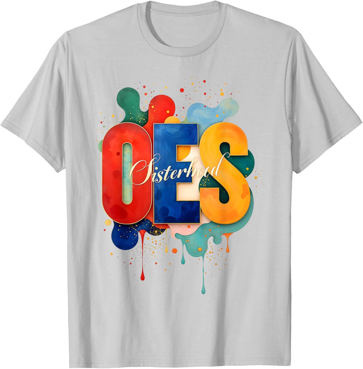Colorful OES Watercolor Paint Drip T-Shirt for Order of the Eastern Star - 2