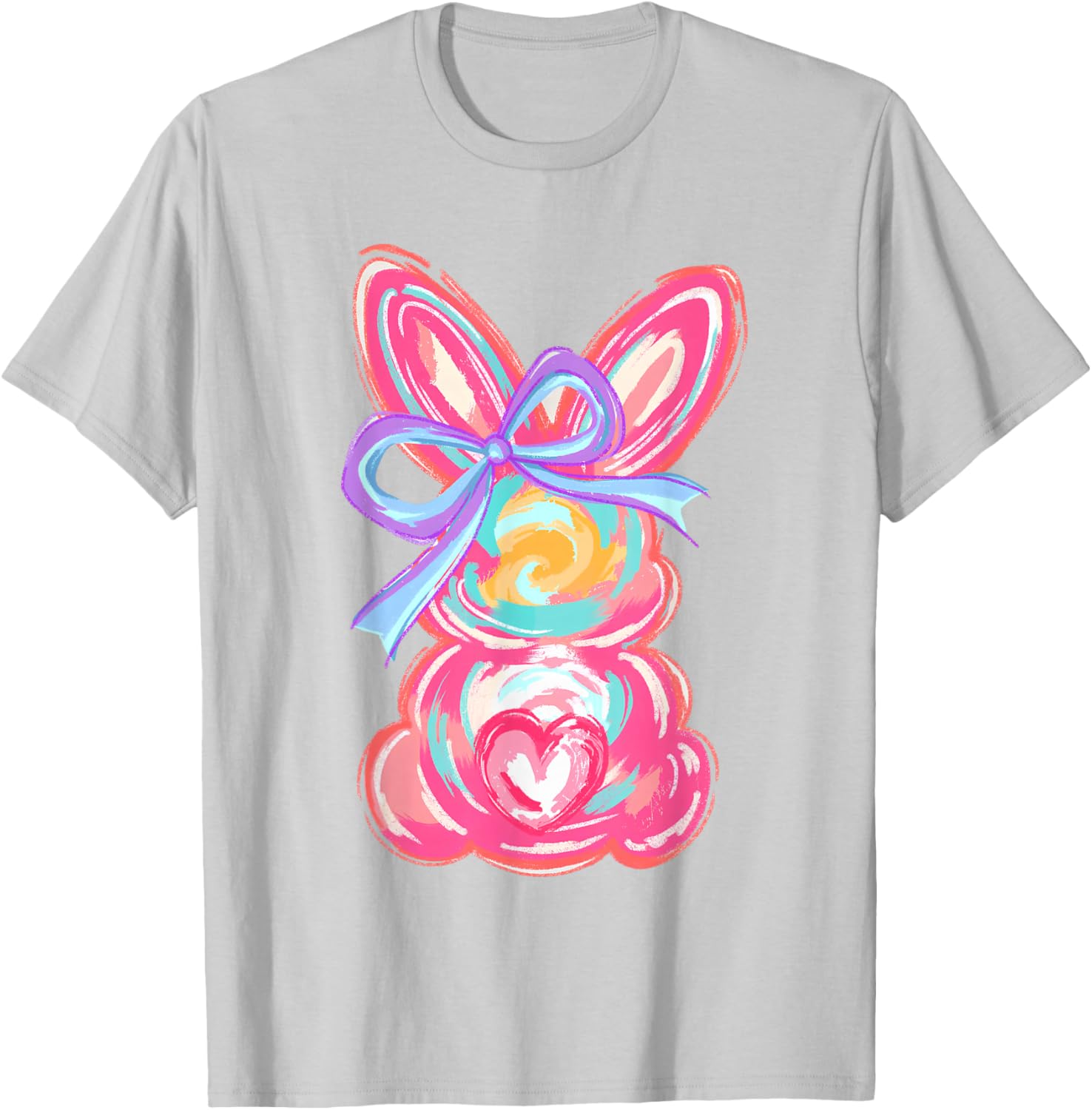 Cute Easter Bunny Bow Tie Dye T-Shirt for Girls and Women - 15