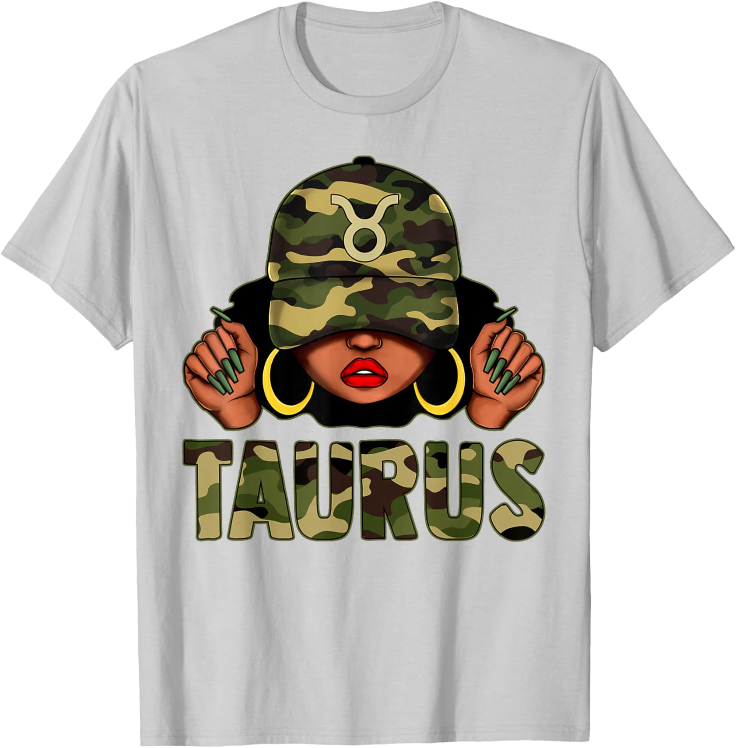 Taurus Queen Black Woman Camo Afro Girl Zodiac T-Shirt for Stylish Women - 4