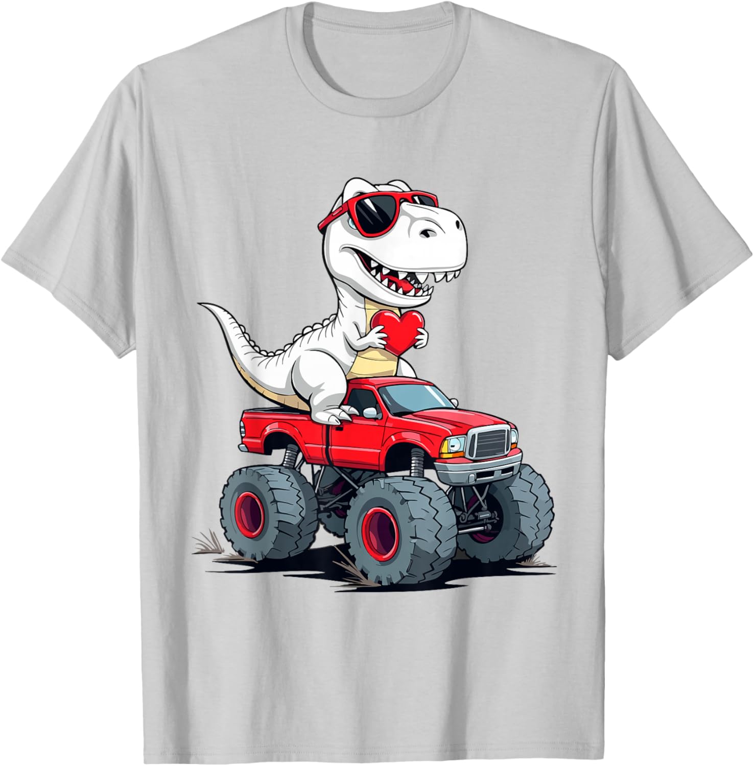 Fun Valentine's Day Dinosaur Monster Truck T-Shirt for Boys and Girls - 29