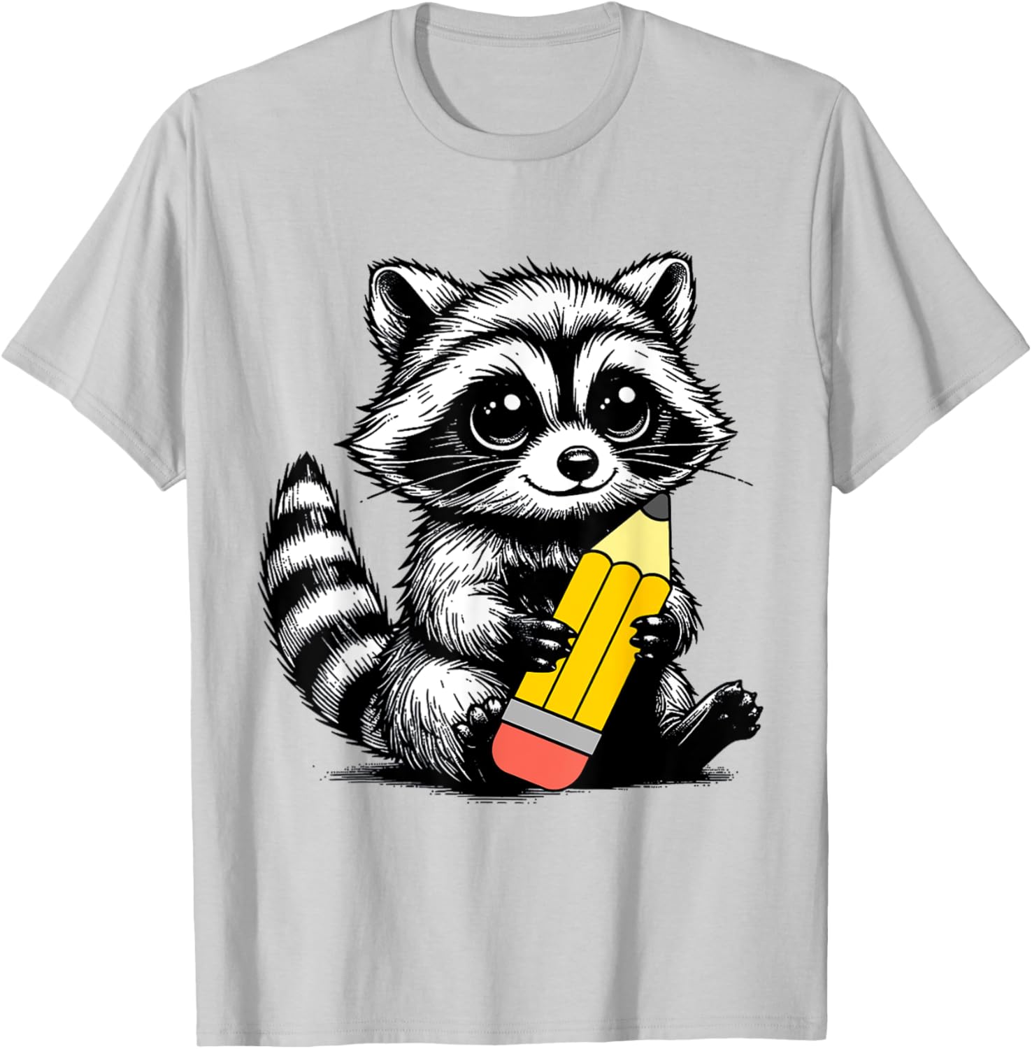 Cute Raccoon Teacher T-Shirt with Pencil Design for Animal Lovers - 5