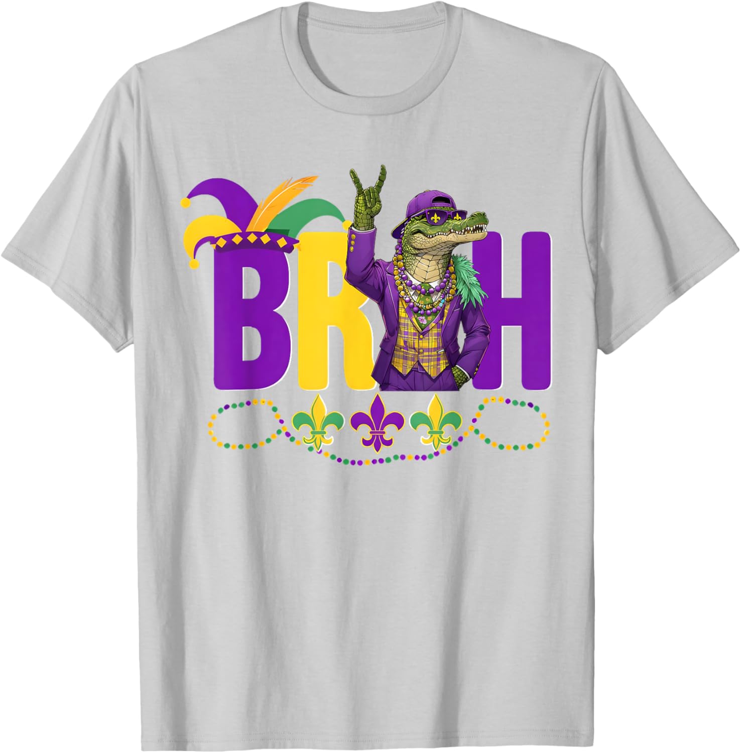 Bruh Mardi Gras Alligator Funny Meme T-Shirt for Boys and Teens - 24