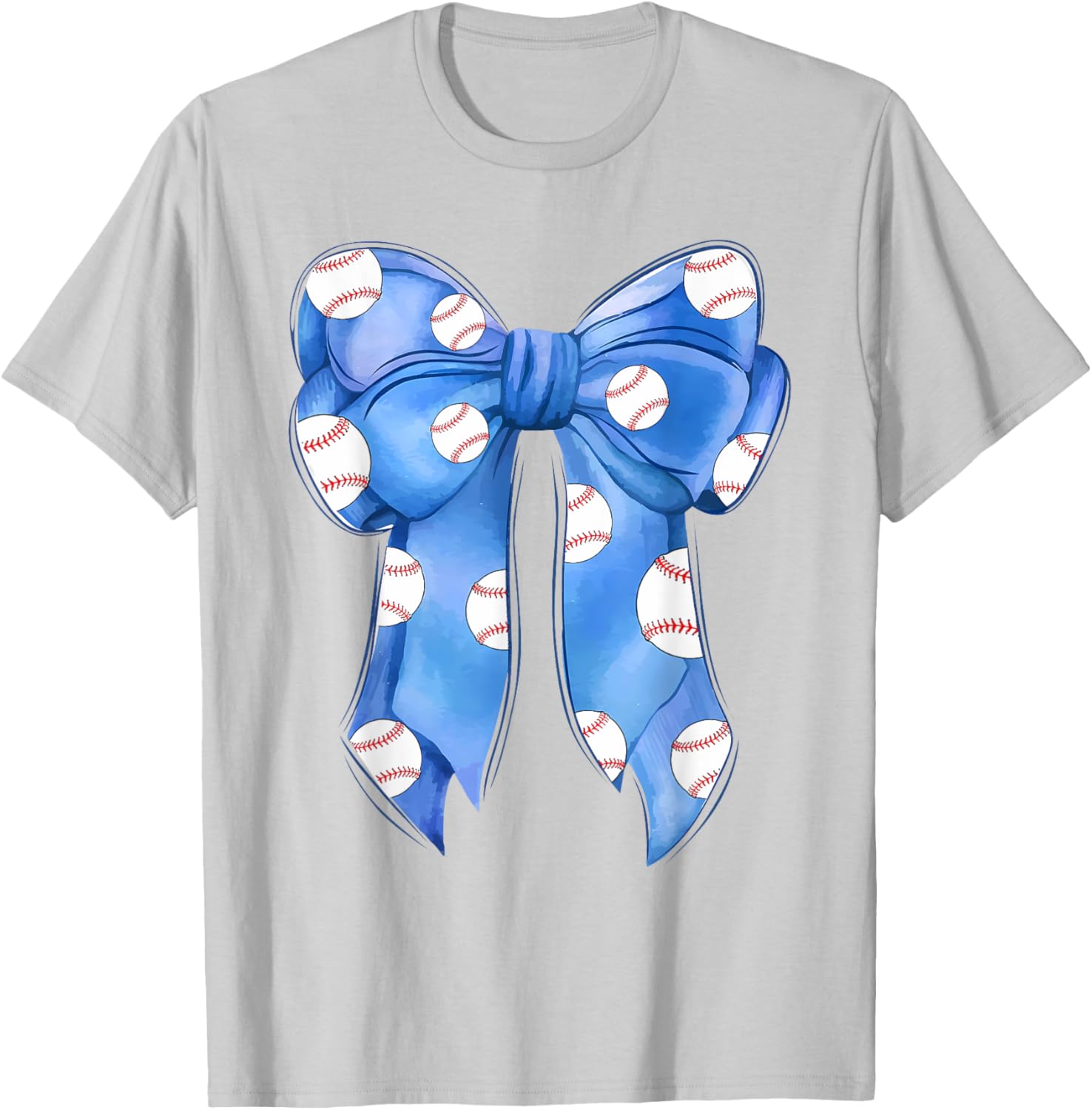 Funny Baseball Blue Team T-Shirt with Coquette Bow for Fans and Players - 8