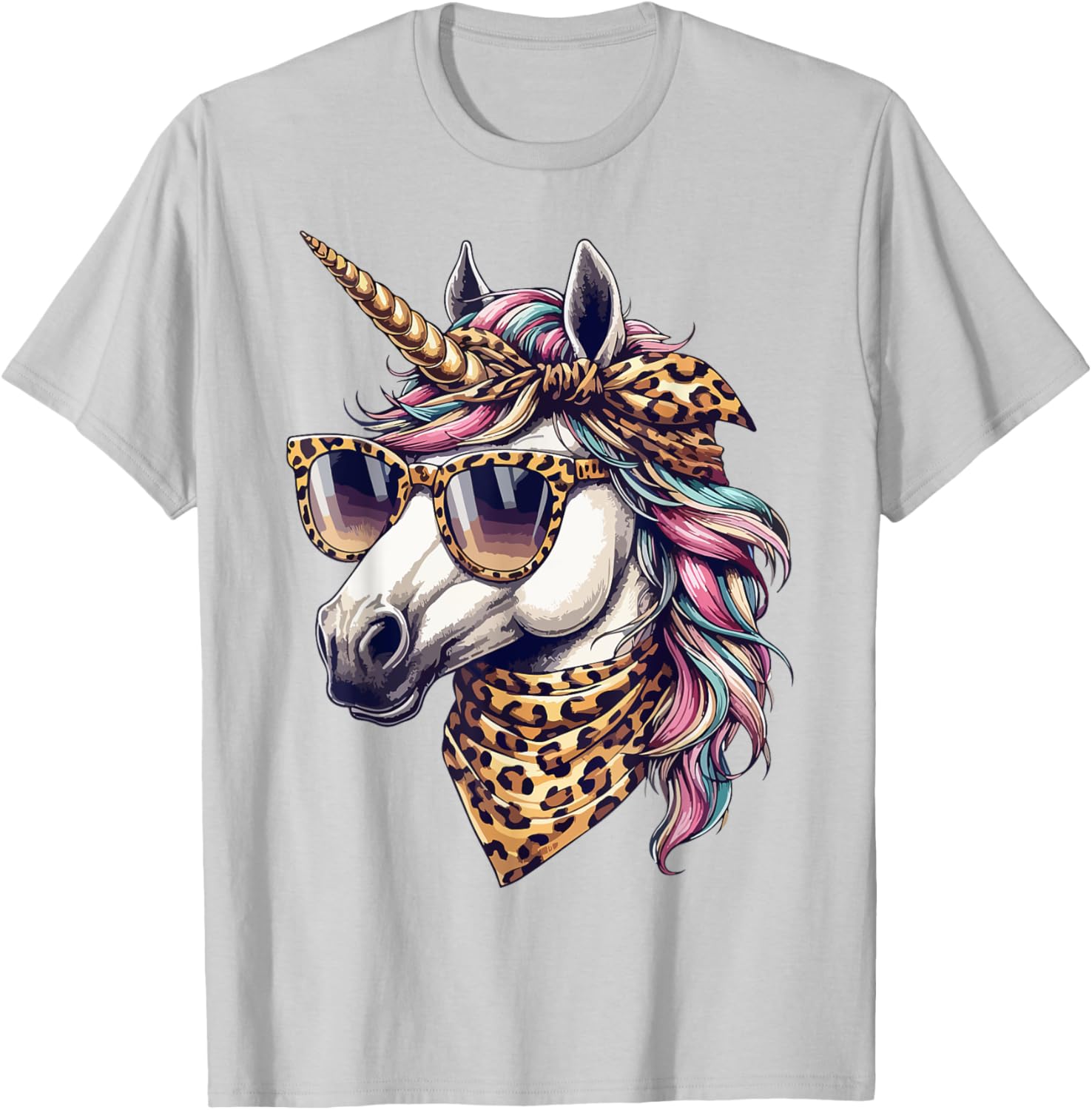 Whimsical Unicorn in Leopard Scarf and Sunglasses T-Shirt for Fun Style - 20