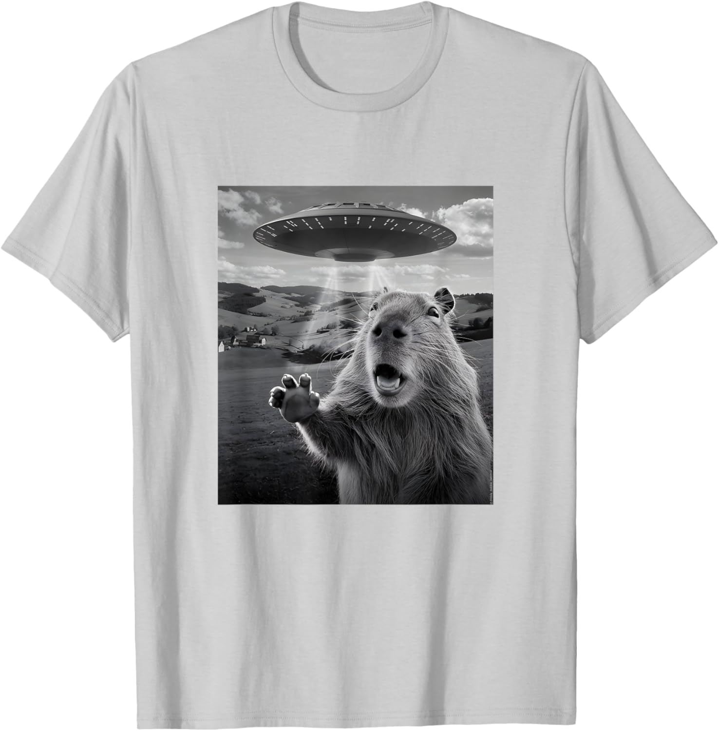 Funny UFO T-Shirt with Scared Capybara Design for Unique Style - 15