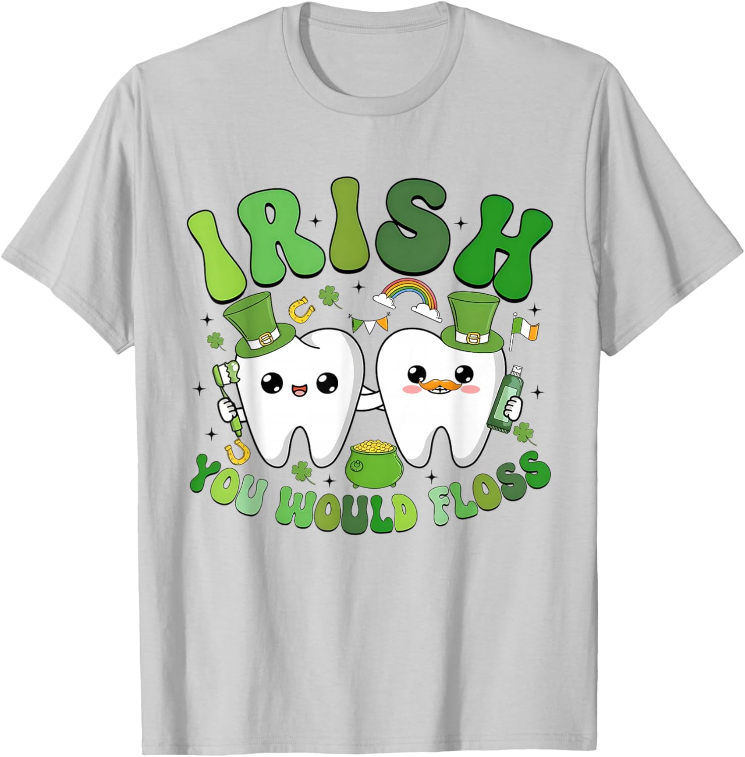 Groovy Retro St Patricks Day You Would Floss Dentist T-Shirt for Fun - 3