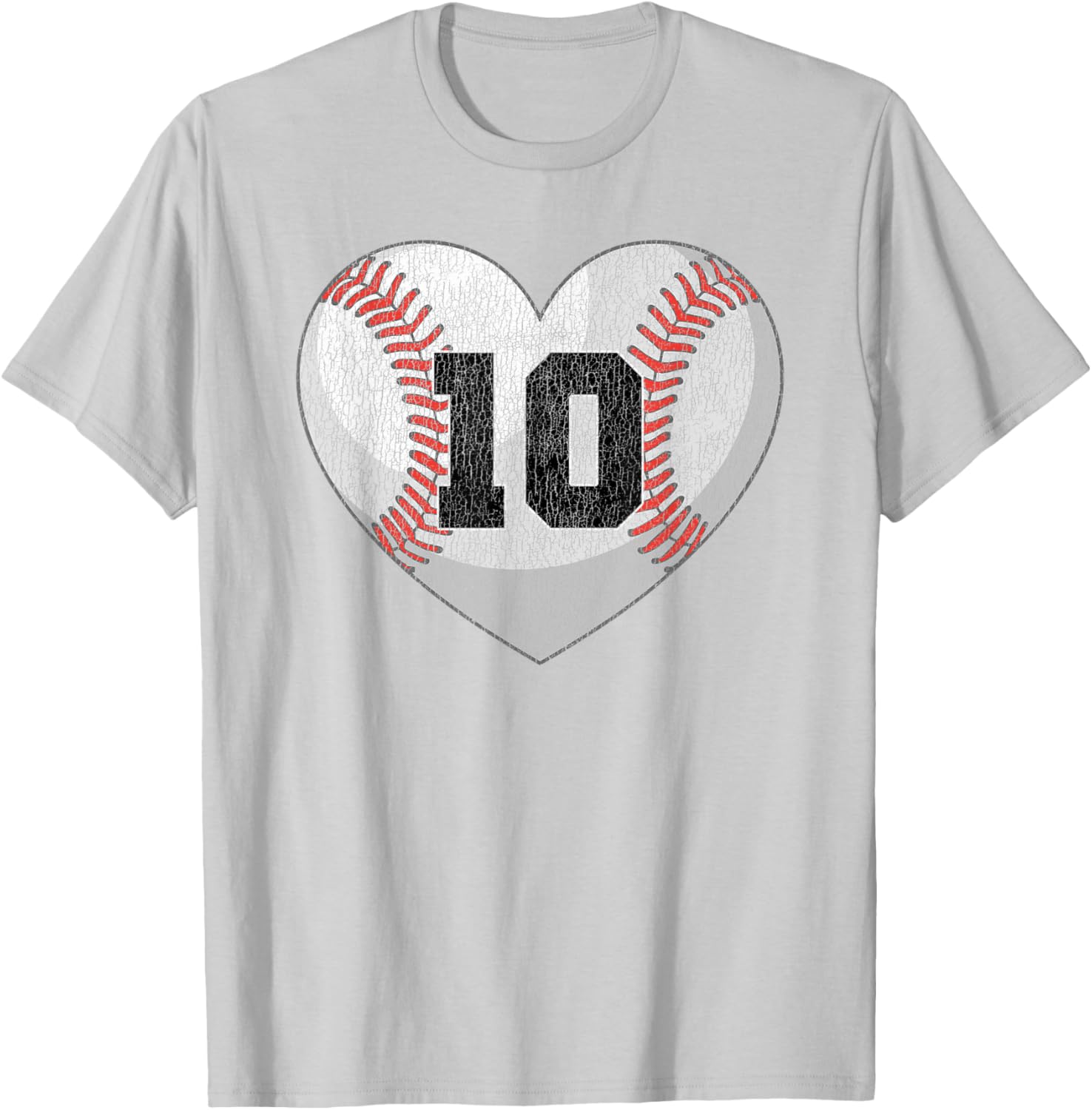 Baseball Mom T-Shirt with Distressed Heart and Number 10 Design - 7