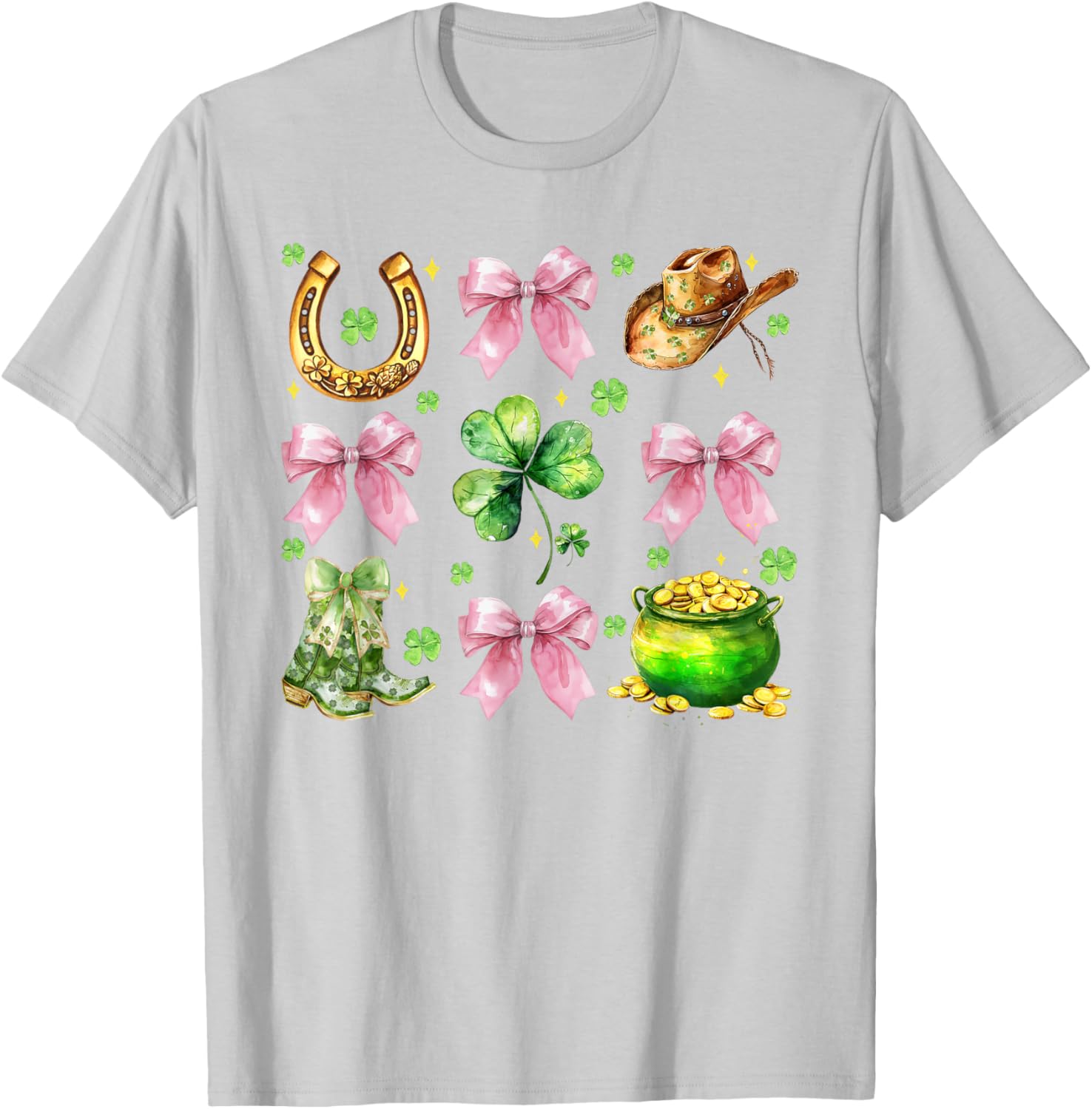 Coquette Lucky Clover Green Bow Shamrock St Patrick's Day T-Shirt - 14