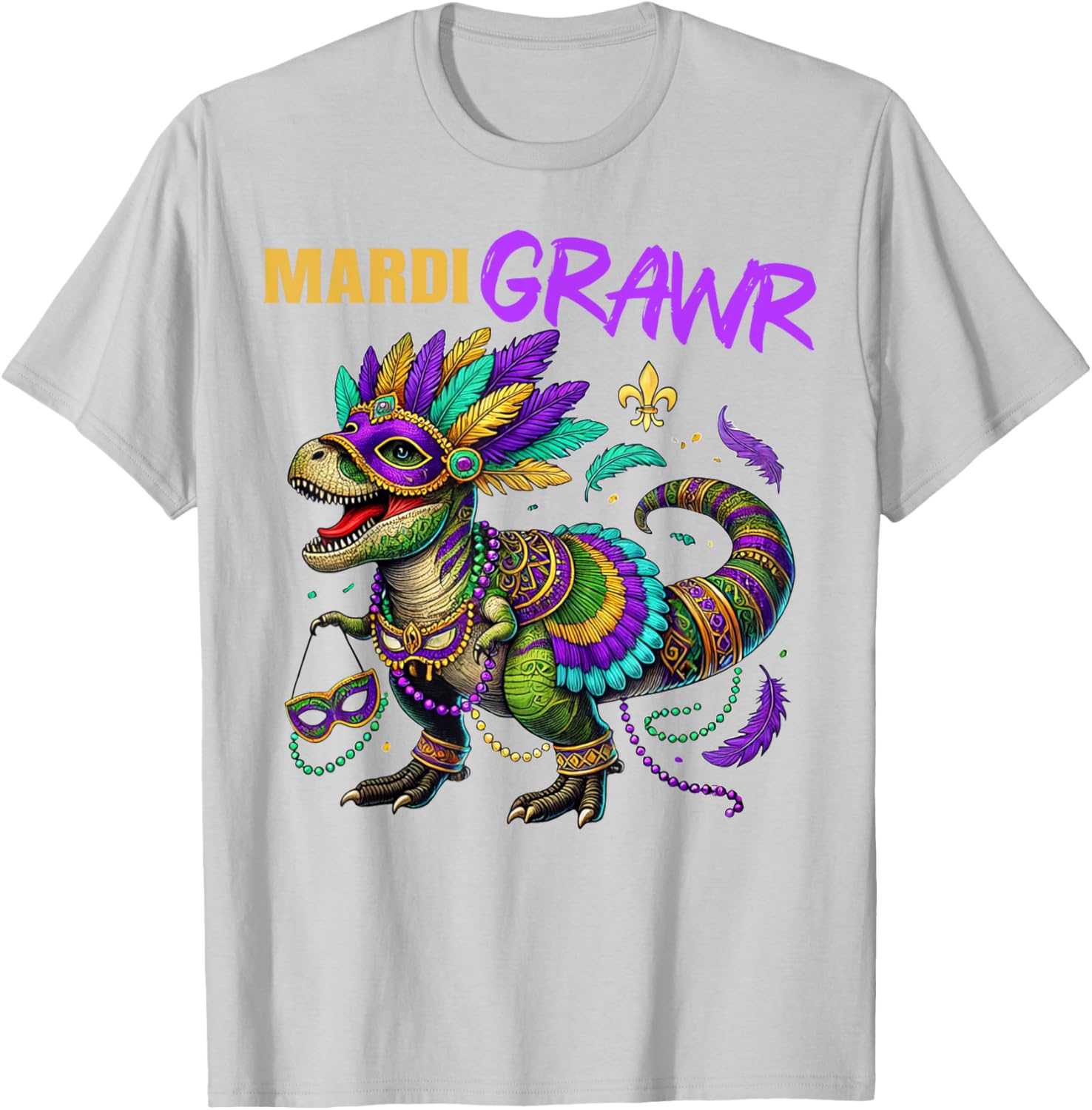 Funny T Rex Dinosaur Mardi Gras Party T-Shirt for Dino Lovers - 16
