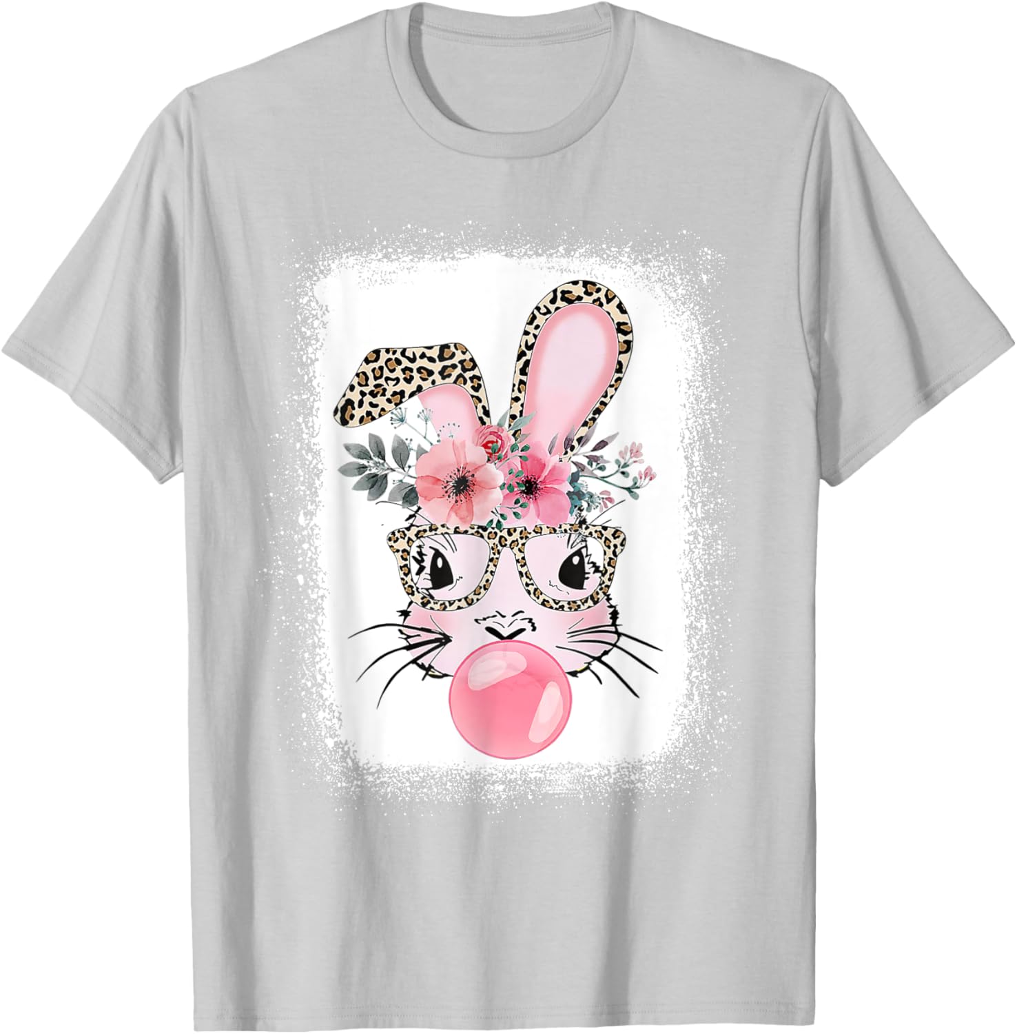 Cute Bleached Bunny Blowing Bubble Gum T-Shirt for Easter Celebrations - 14