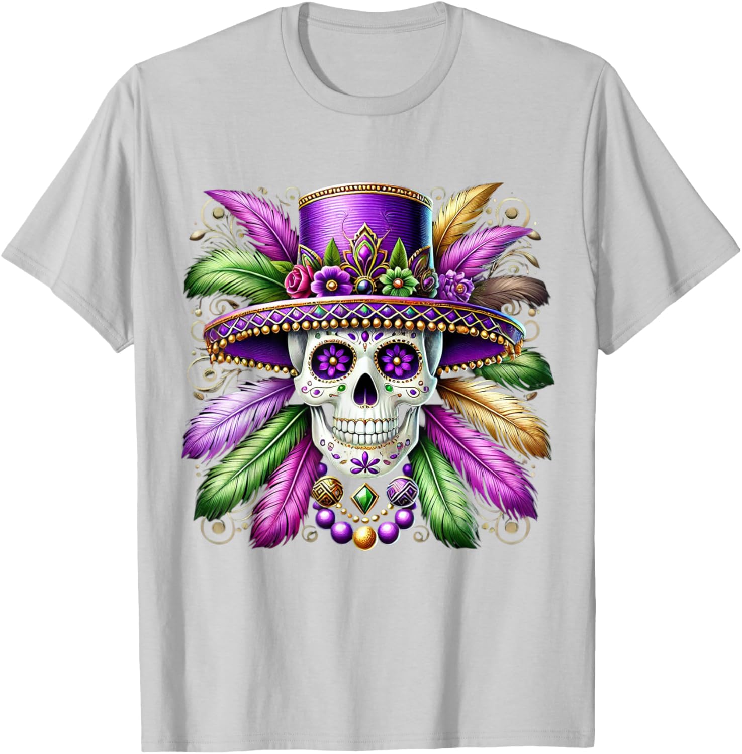 Sugar Skull Mardi Gras T-Shirt for Carnival Celebrations in New Orleans - 3