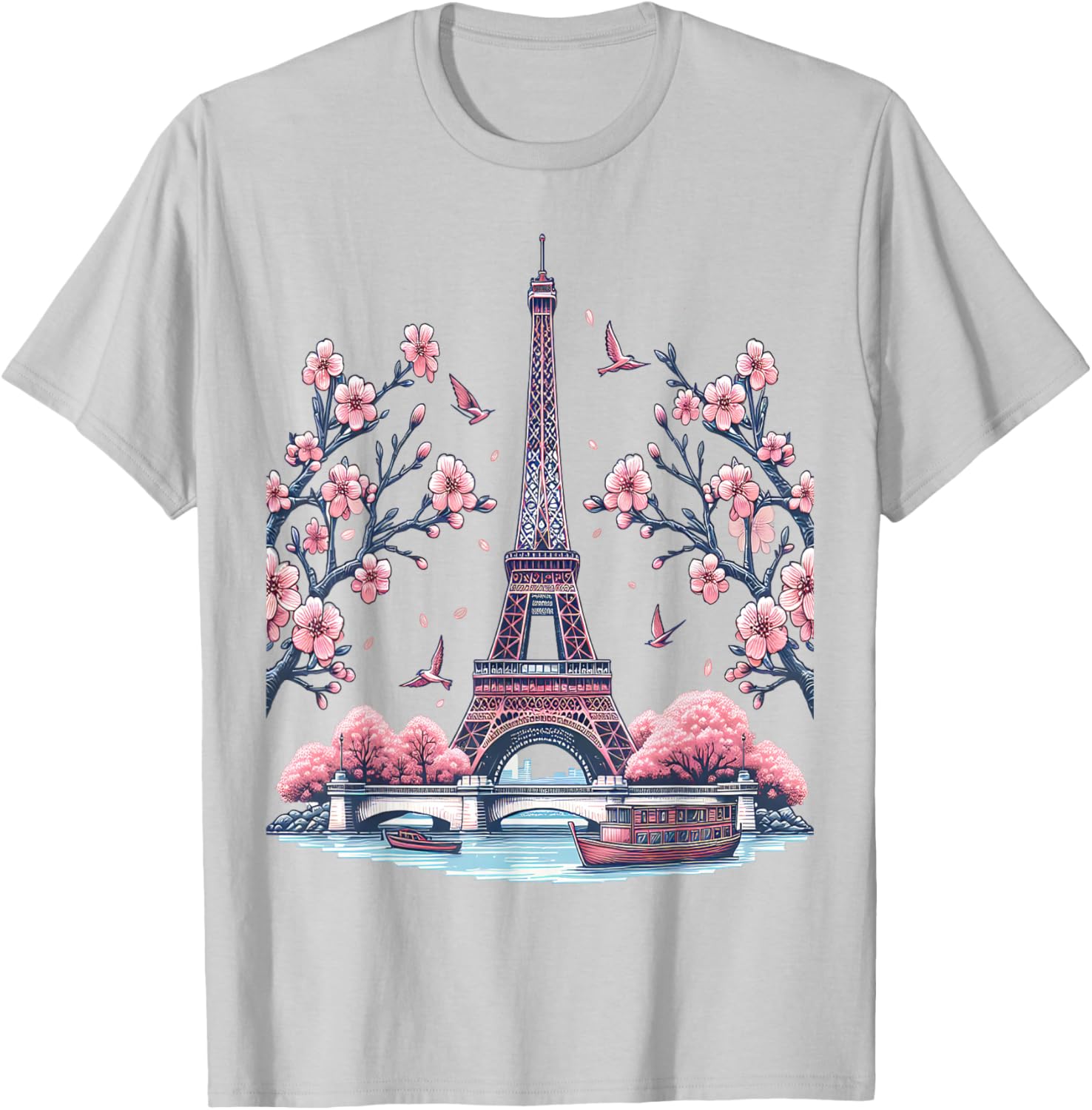 Parisian Souvenir Eiffel Tower Cherry Blossom T-Shirt for Travelers - 22