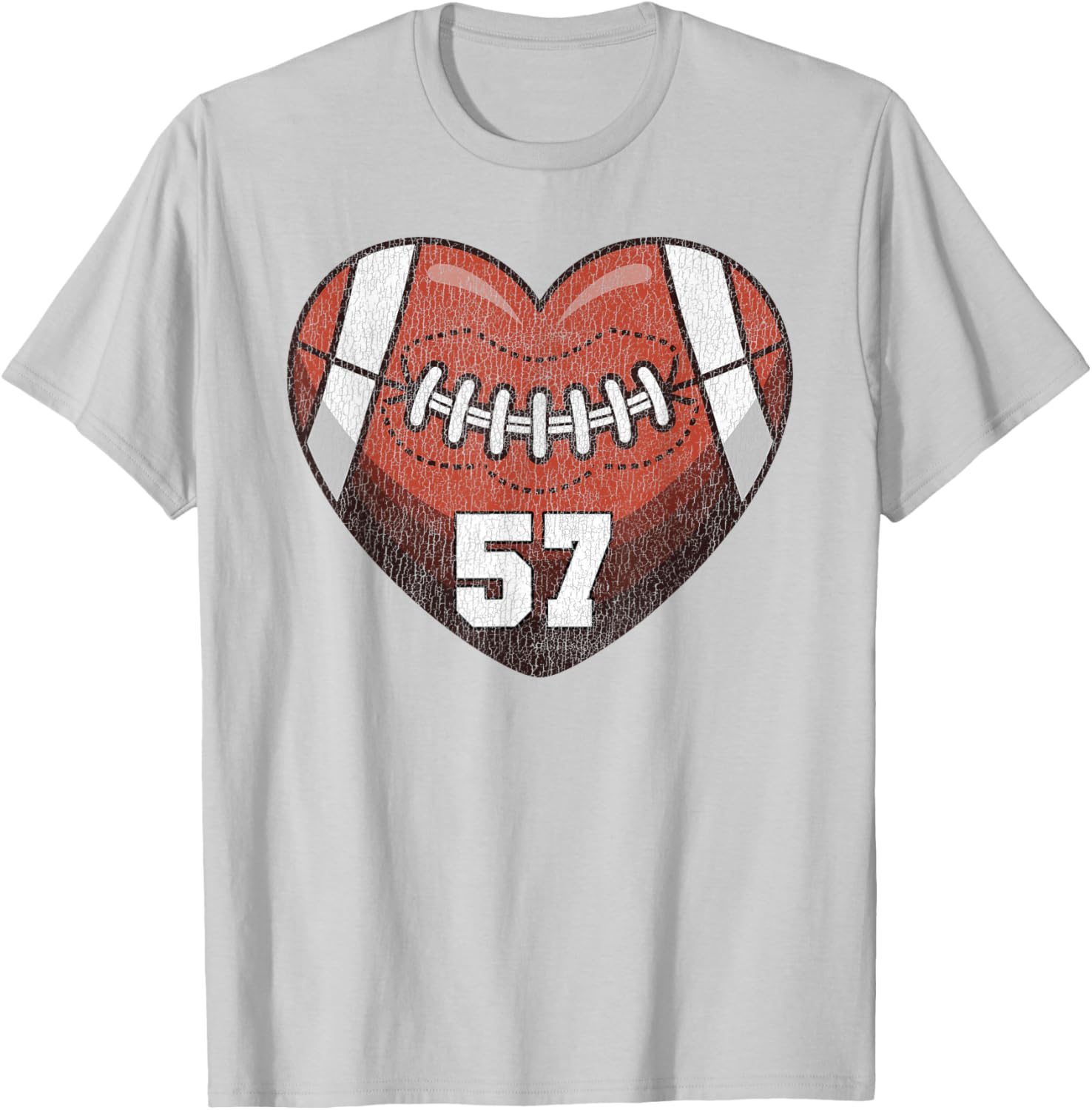 Football Number 57 Distressed Heart T-Shirt for Proud Football Moms - 22
