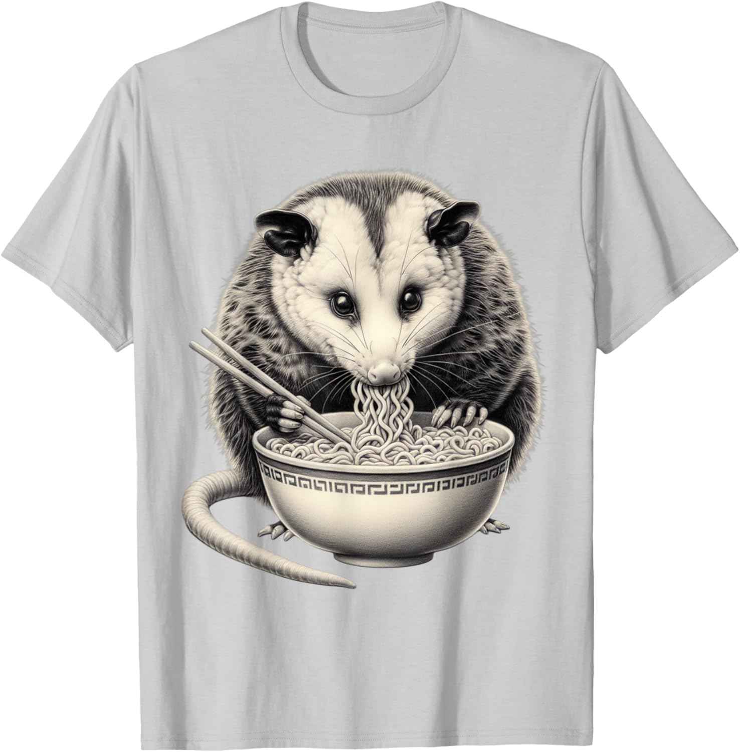 Opossum Eating Ramen Bowl T-Shirt Perfect for Food Lovers and Animal Fans - 24