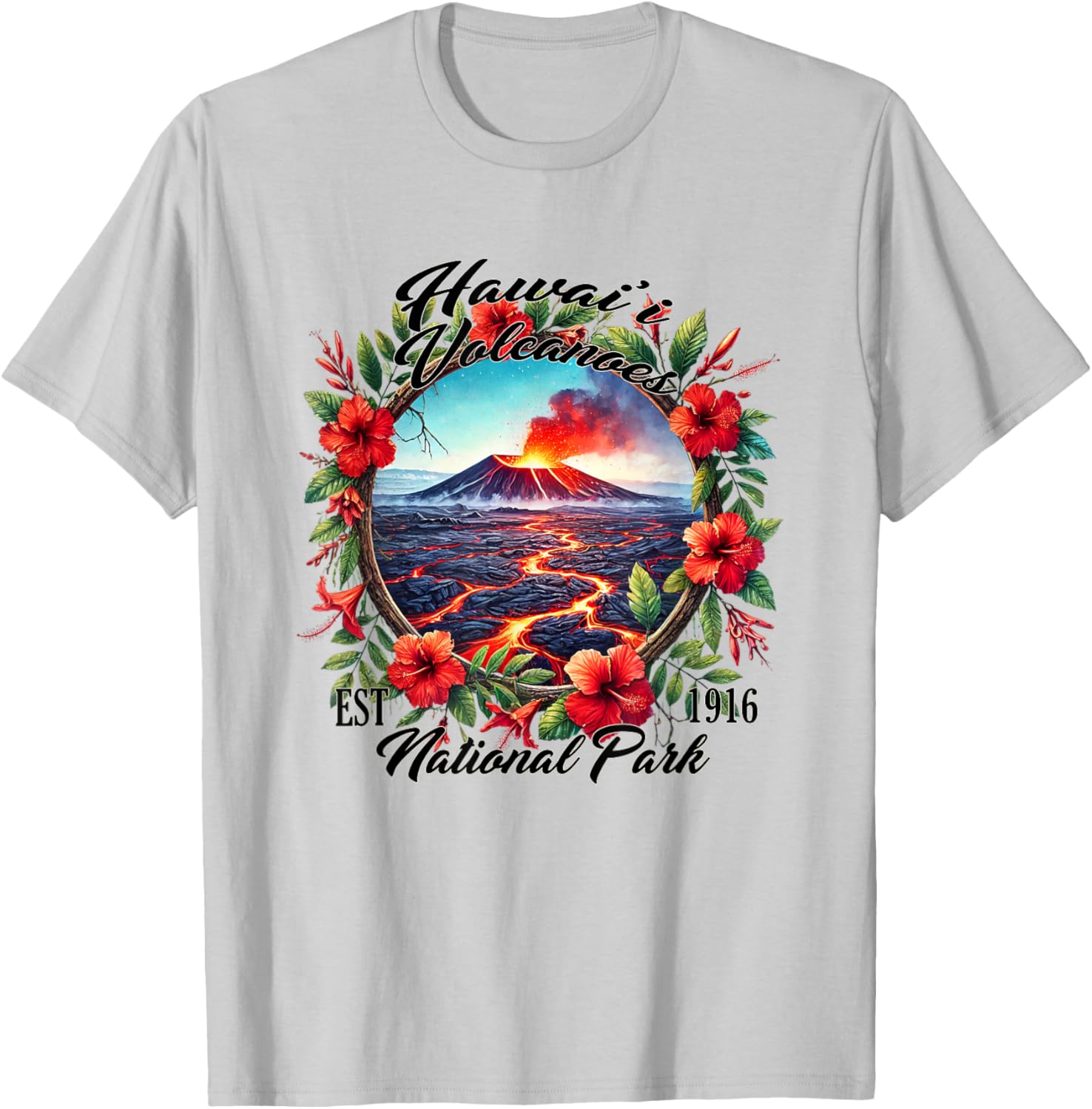 Retro Floral Hawaii Volcanoes National Park Camping T-Shirt for Outdoors - 5