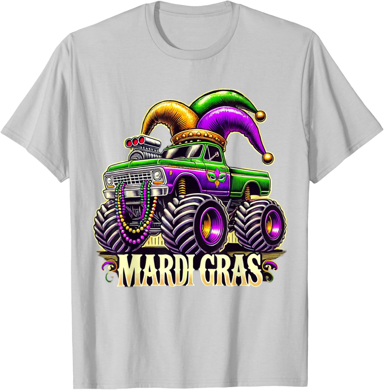 Mardi Gras Jester Carnival Monster Truck T-Shirt for Girls Kids - 21