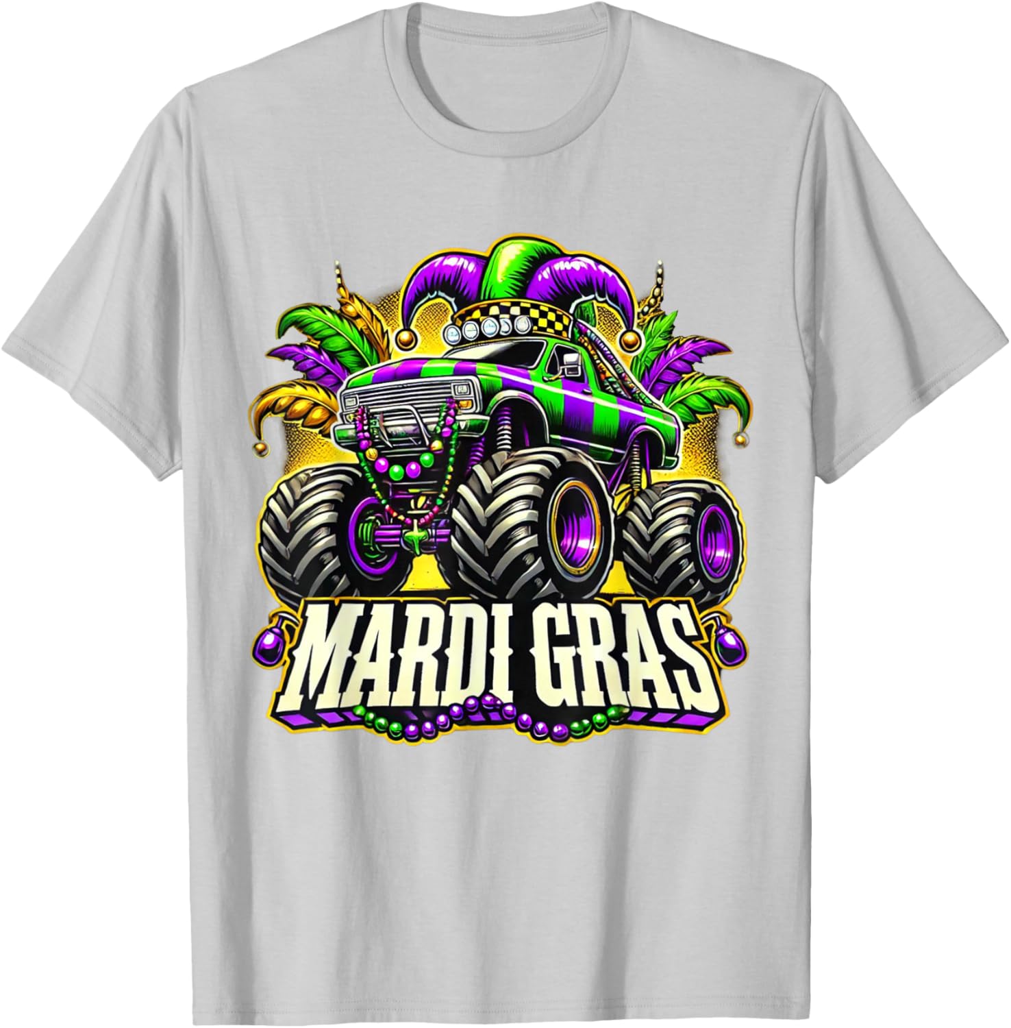 Mardi Gras Jester Monster Truck T-Shirt for Kids Fun Carnival Style - 1