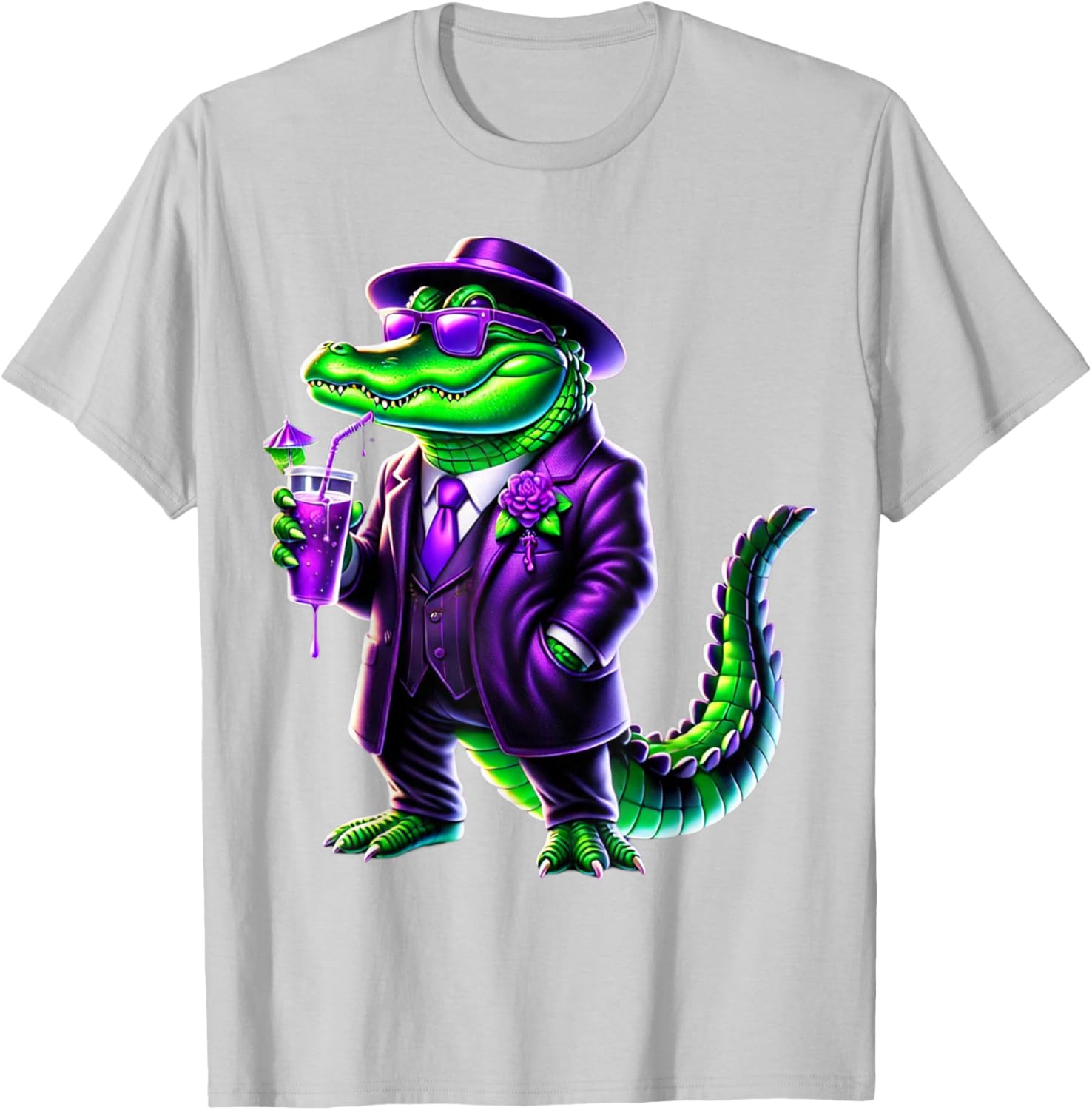 Awesome Unisex Mardi Gras T-Shirt Black Cartoon Pattern Small Crew Neck - 19