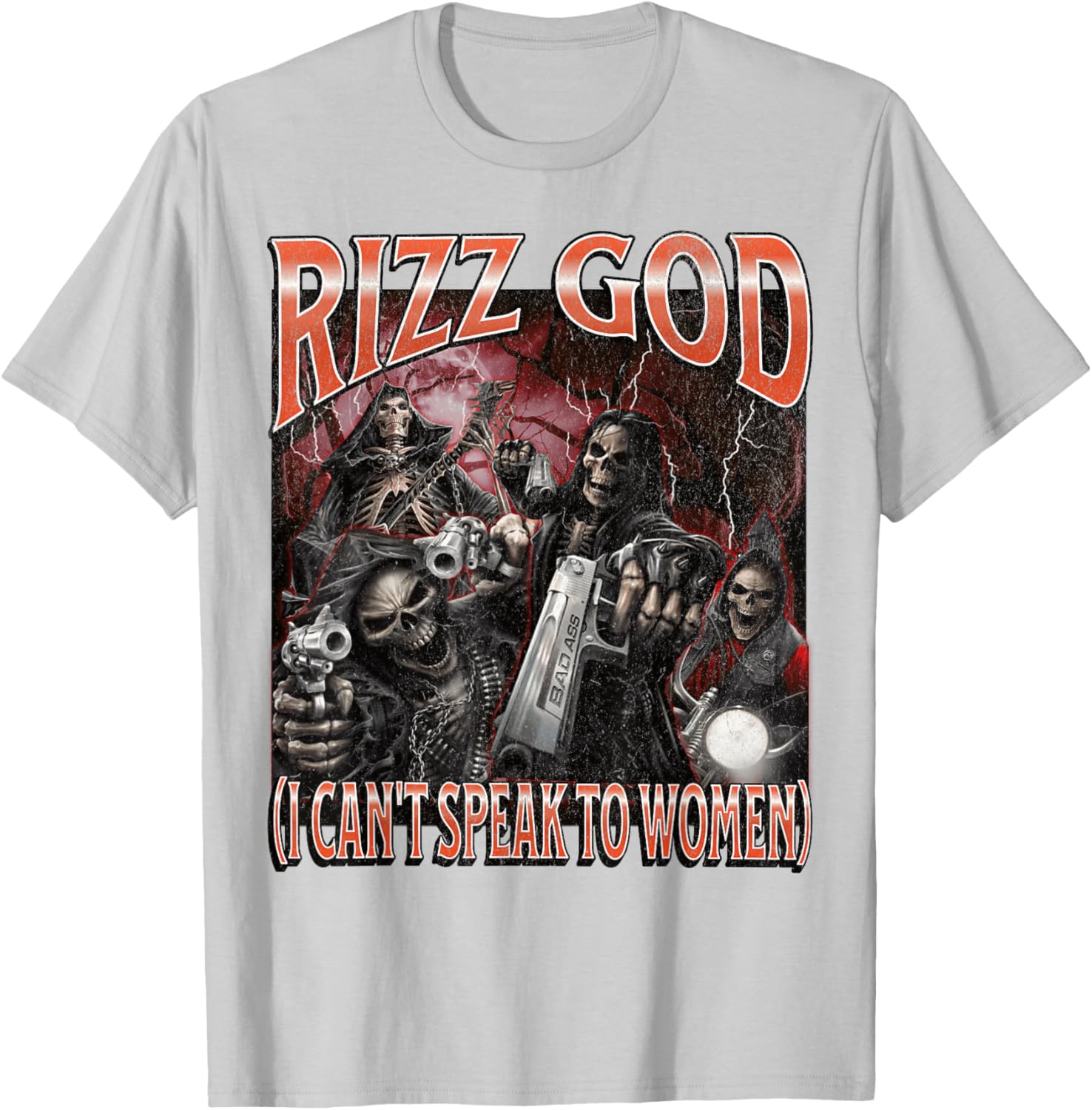 Funny Rizz God Skeleton Meme Tee for Men Who Can't Talk to Women - 6