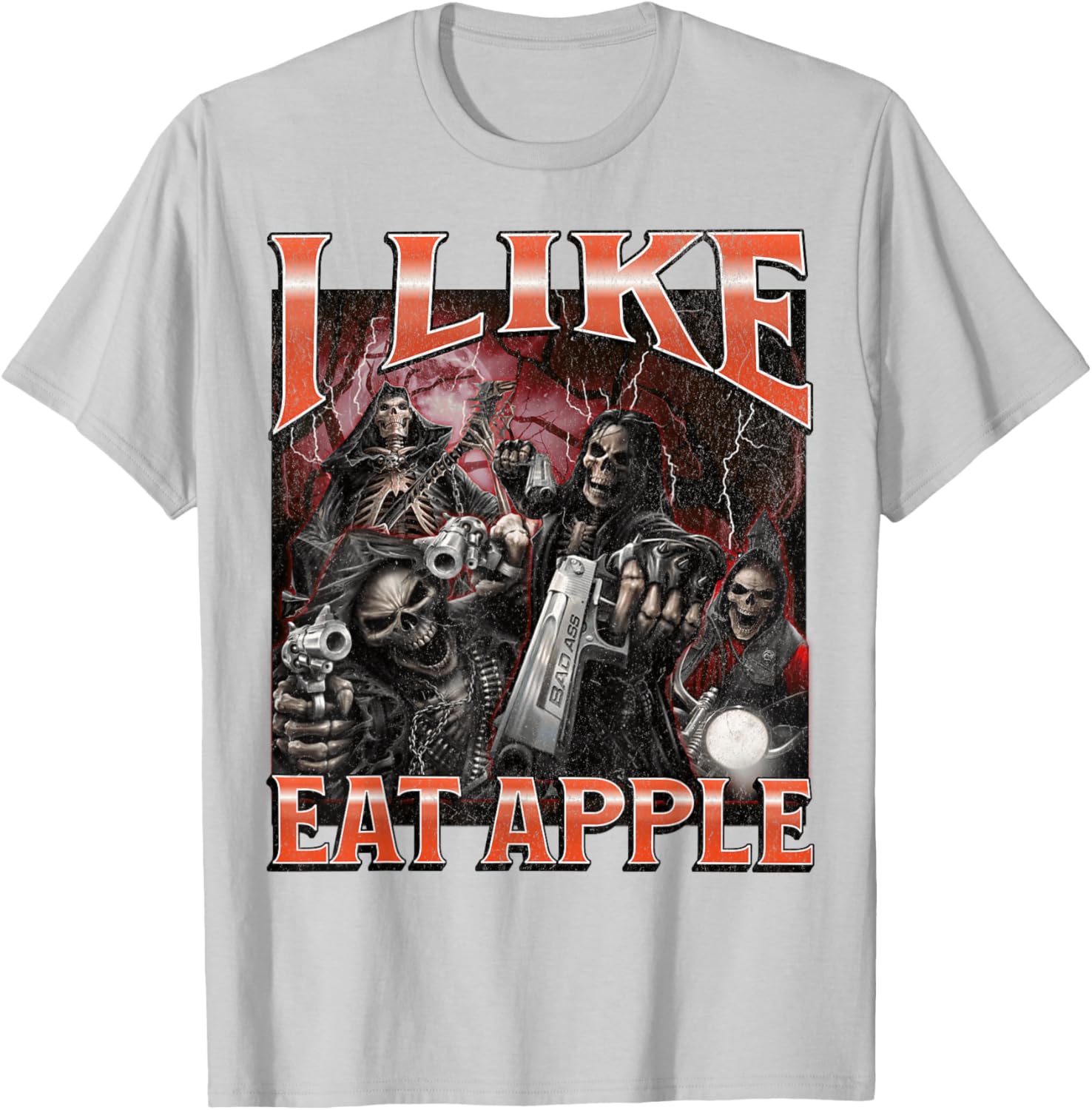 Funny I Like Eat Apple Skeleton Meme Graphic T-Shirt for Casual Wear - 8