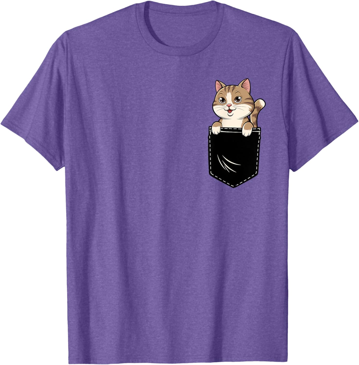 Cute Funny Cat Pocket T-Shirt for Men and Women - Adorable Animal Design - 12