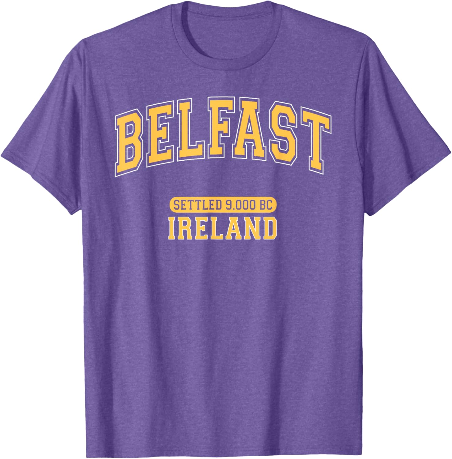 Retro Belfast Ireland 9000 BC Arched Yellow Letters T-Shirt for Trendy Style - 5