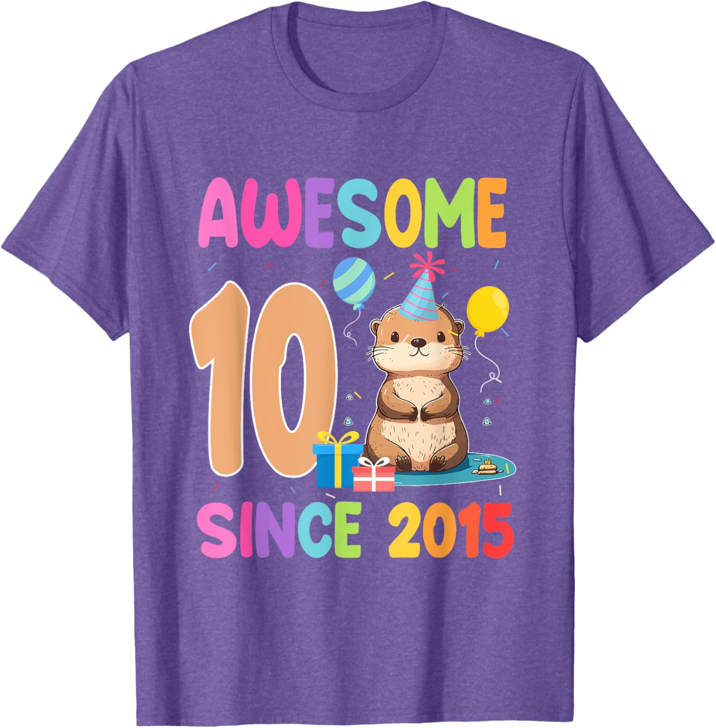 Cute Otter T-Shirt for 10th Birthday Celebration – Awesome Since 2015 - 8