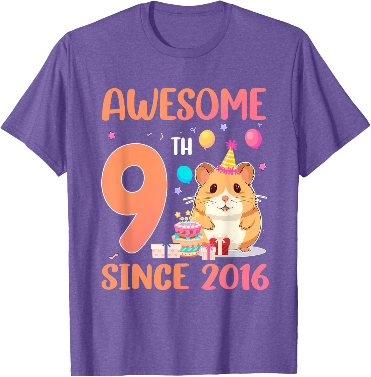 Awesome Since 2016 9th Birthday Hamster Theme T-Shirt for Kids - 18