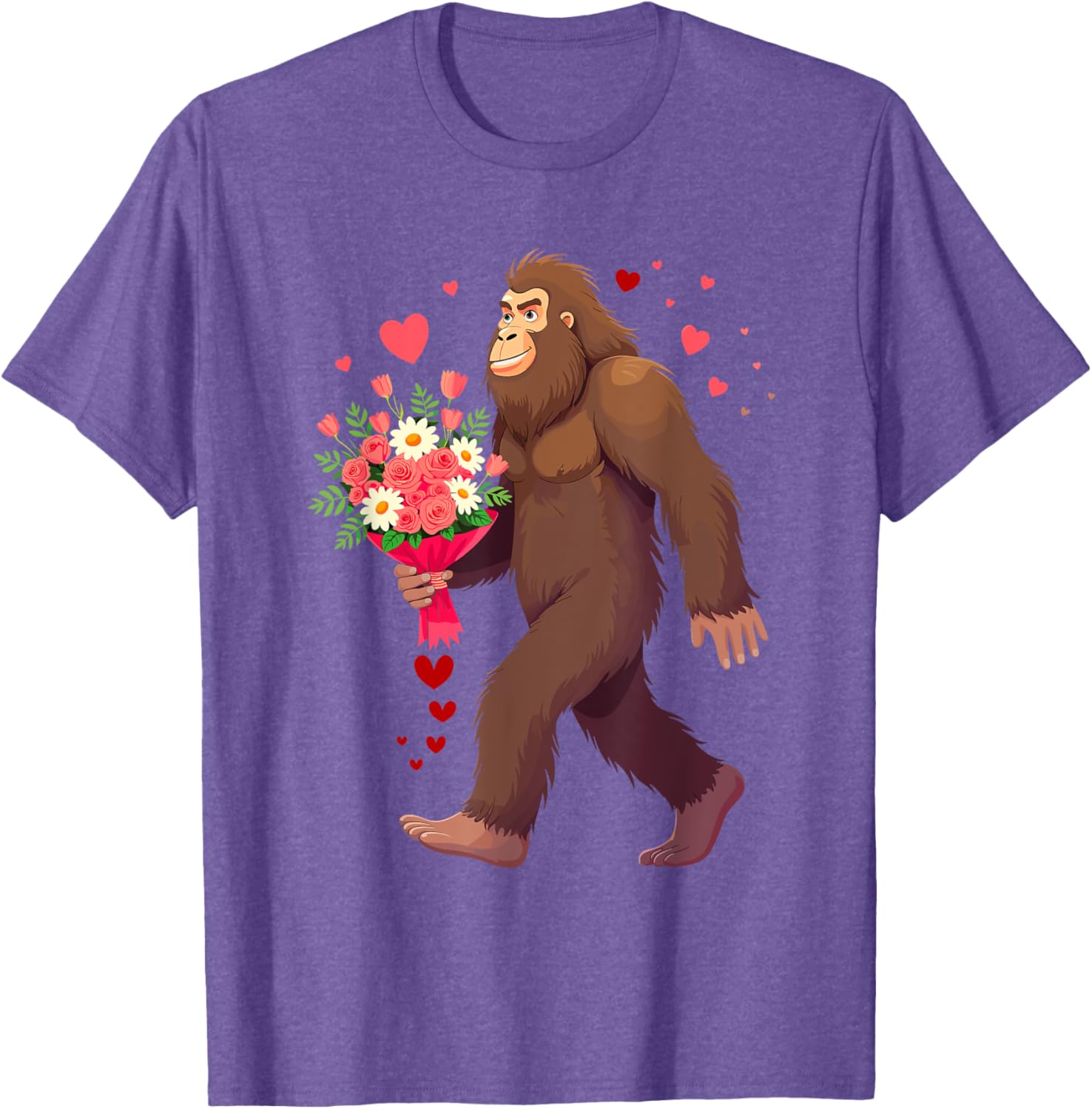 Bigfoot Heart Bouquet T-Shirt for Sasquatch Lovers on Valentine's Day - 22