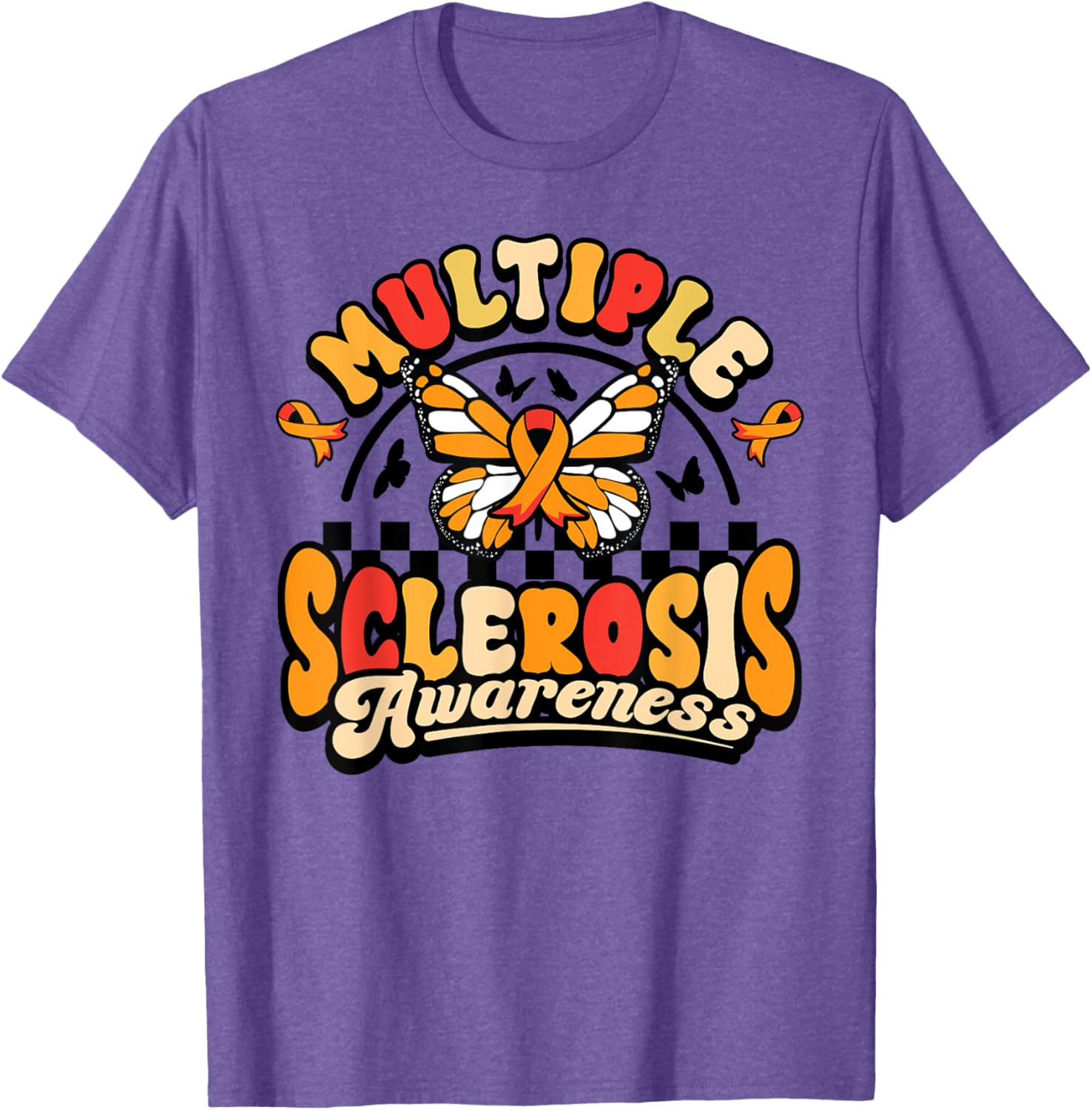 Multiple Sclerosis Awareness Butterfly Orange Ribbon T-Shirt for Support - 12