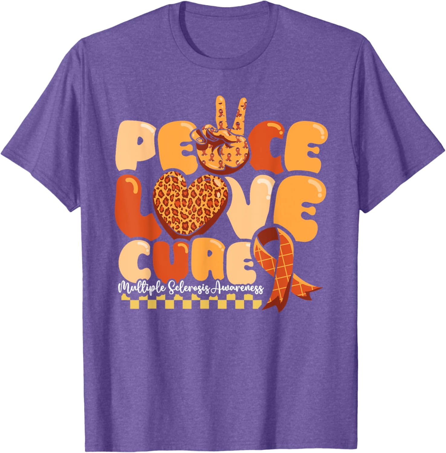 Orange Multiple Sclerosis Awareness T-Shirt Peace Love Cure Warrior - 12