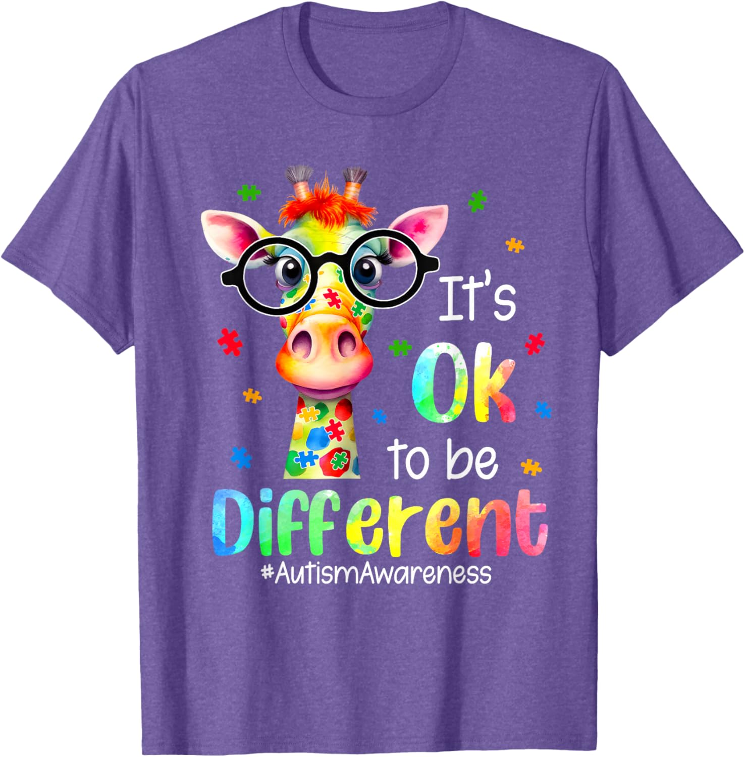 Cute Giraffe Autism Awareness T-Shirt It's Okay to Be Different - 5