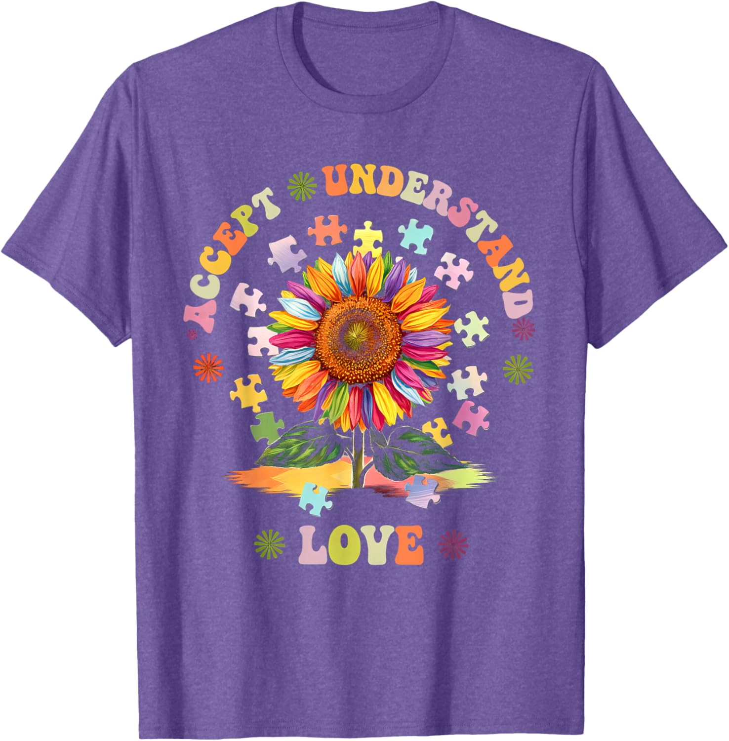 Autism Awareness Flower Women T-Shirt Accept Understand Love ASD Comfort - 19