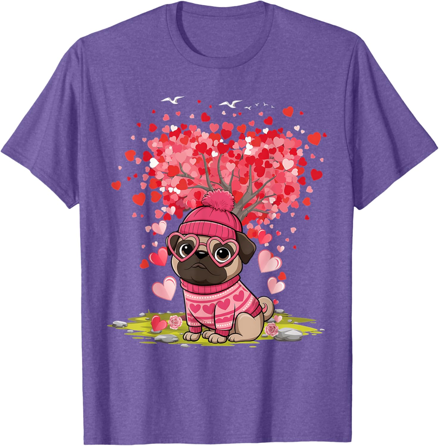 Pug Heart Tree Tee - Adorable Dog Lover Valentine's Day T-Shirt - 15