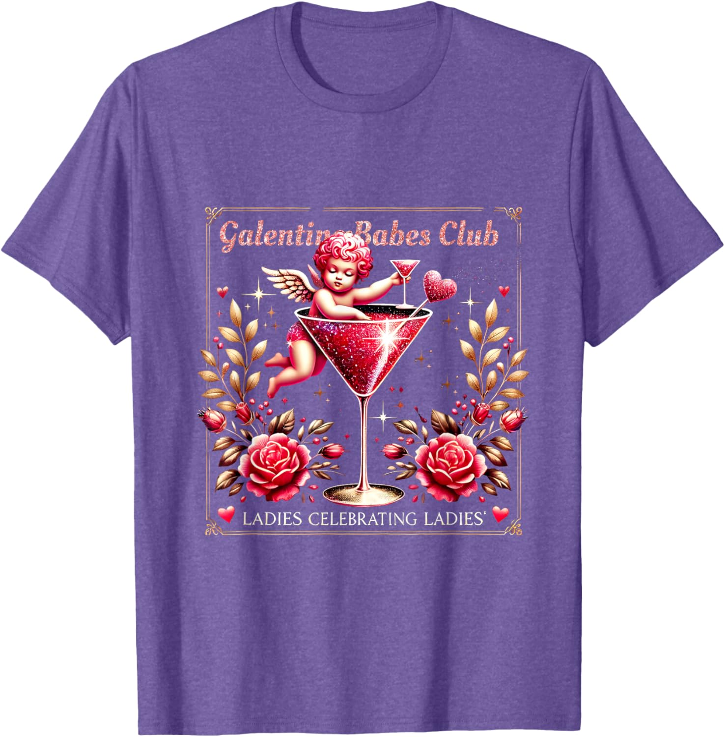 Retro Galentine Girls Club Celebration Martini Glass T-Shirt Design - 15