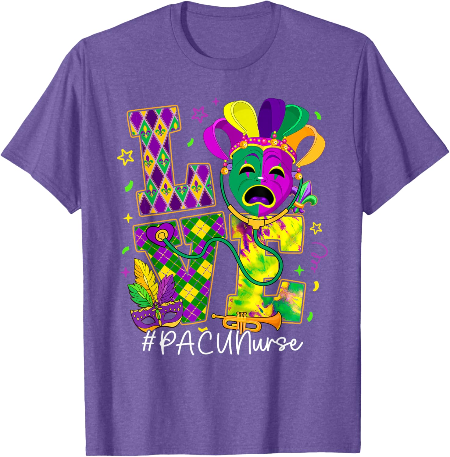 Funny LOVE Mardi Gras PACU Nurse T-Shirt for Carnival Party Fun - 15