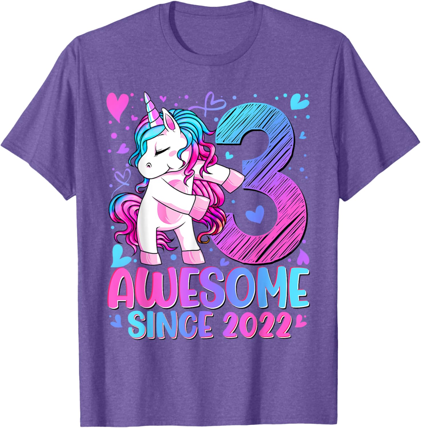 Cute Unicorn T-Shirt for 3 Year Old Girls Birthday Party Gifts - 25